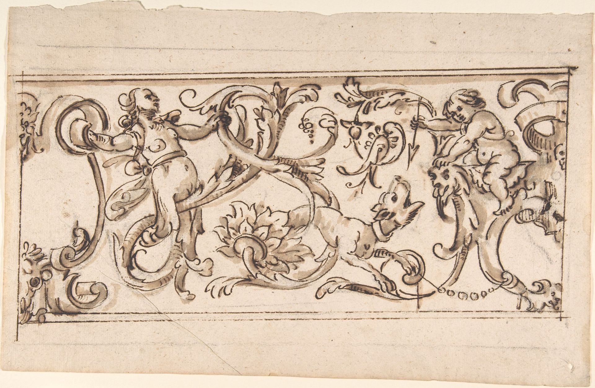 Drawing for a Frieze with Rinceau and Grotteschi by Anonymous