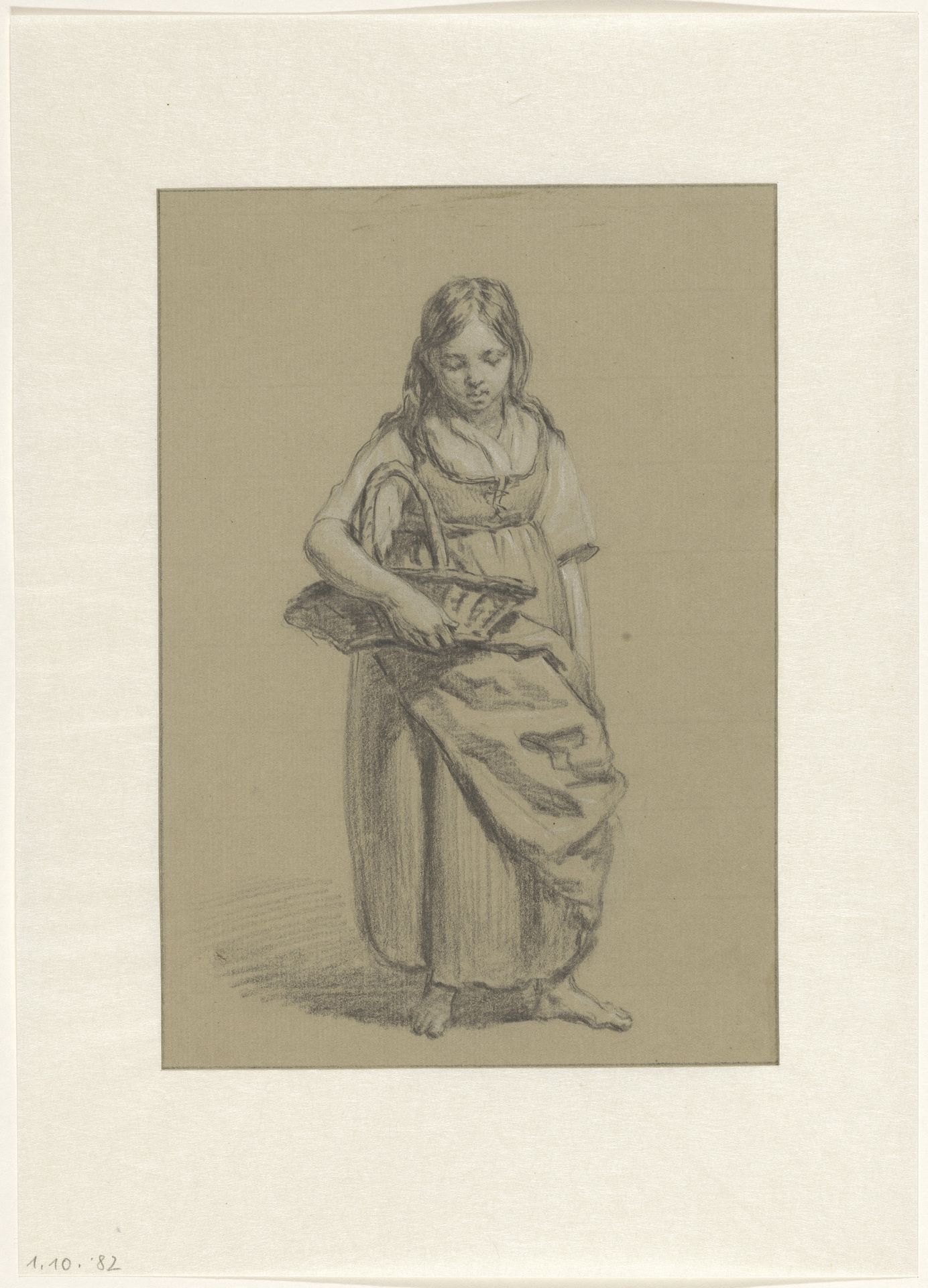 Staand meisje met een mand in de hand by Pieter Christoffel Wonder