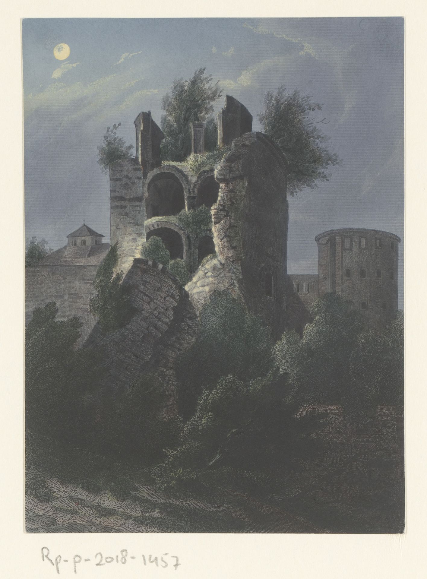Gezicht op de ruïne van een toren by Anonymous