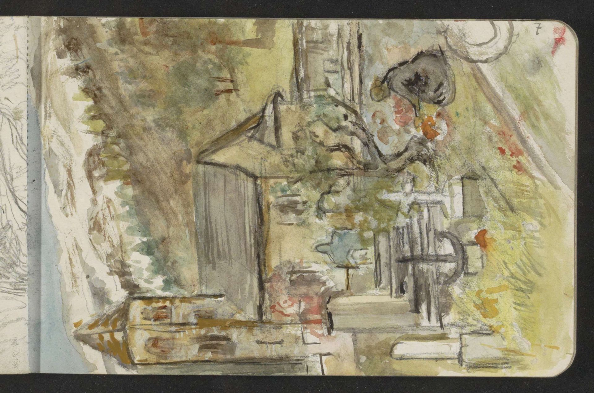 Hurkende vrouw op een begraafplaats in Pontresina by Jozef Israëls