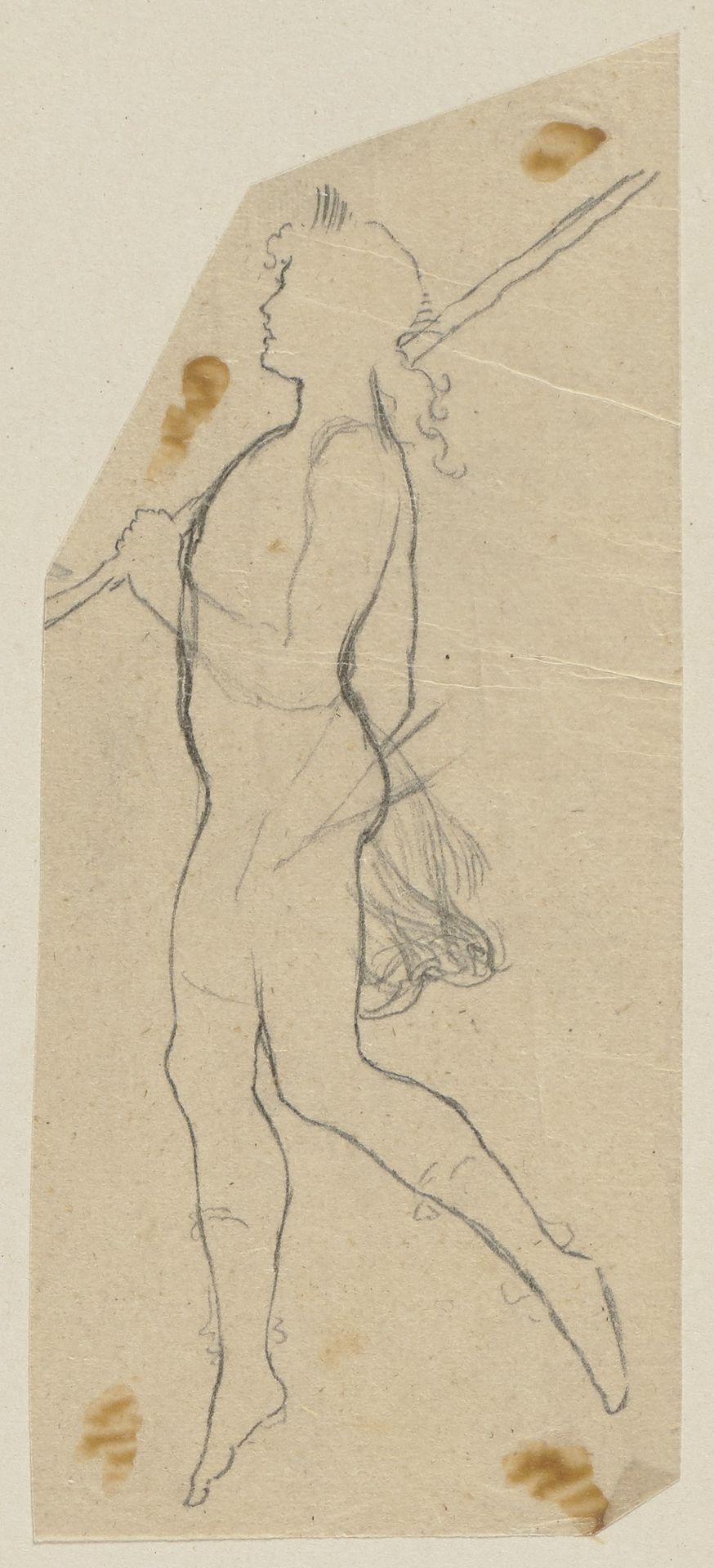 Oberon, in der linken Hand die Lanze haltend, nackt und schwebend, nach links by Paul Konewka