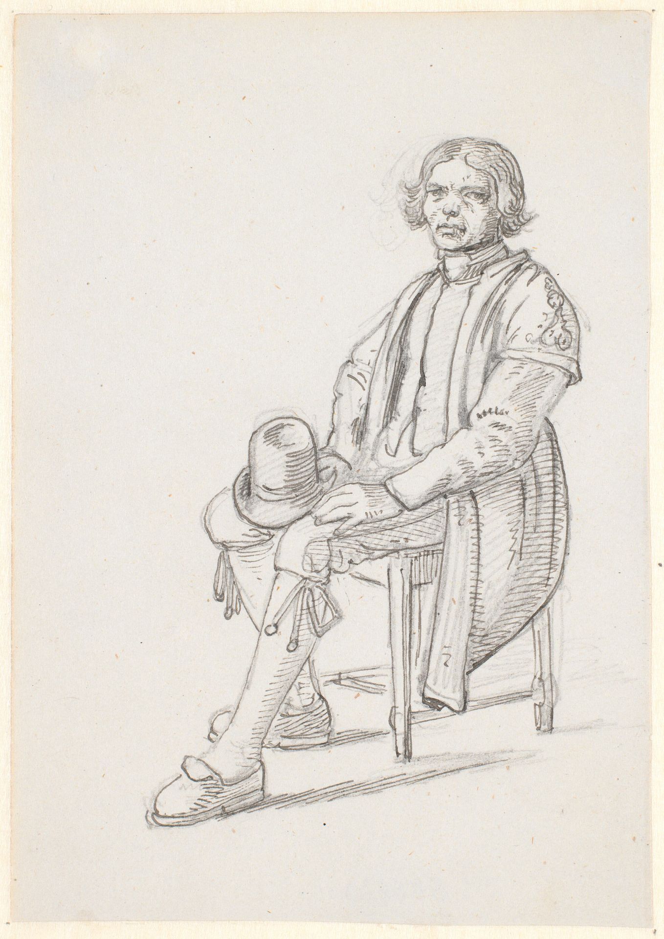 Siddende dalkarl med hatten på knæene by Wilhelm Marstrand