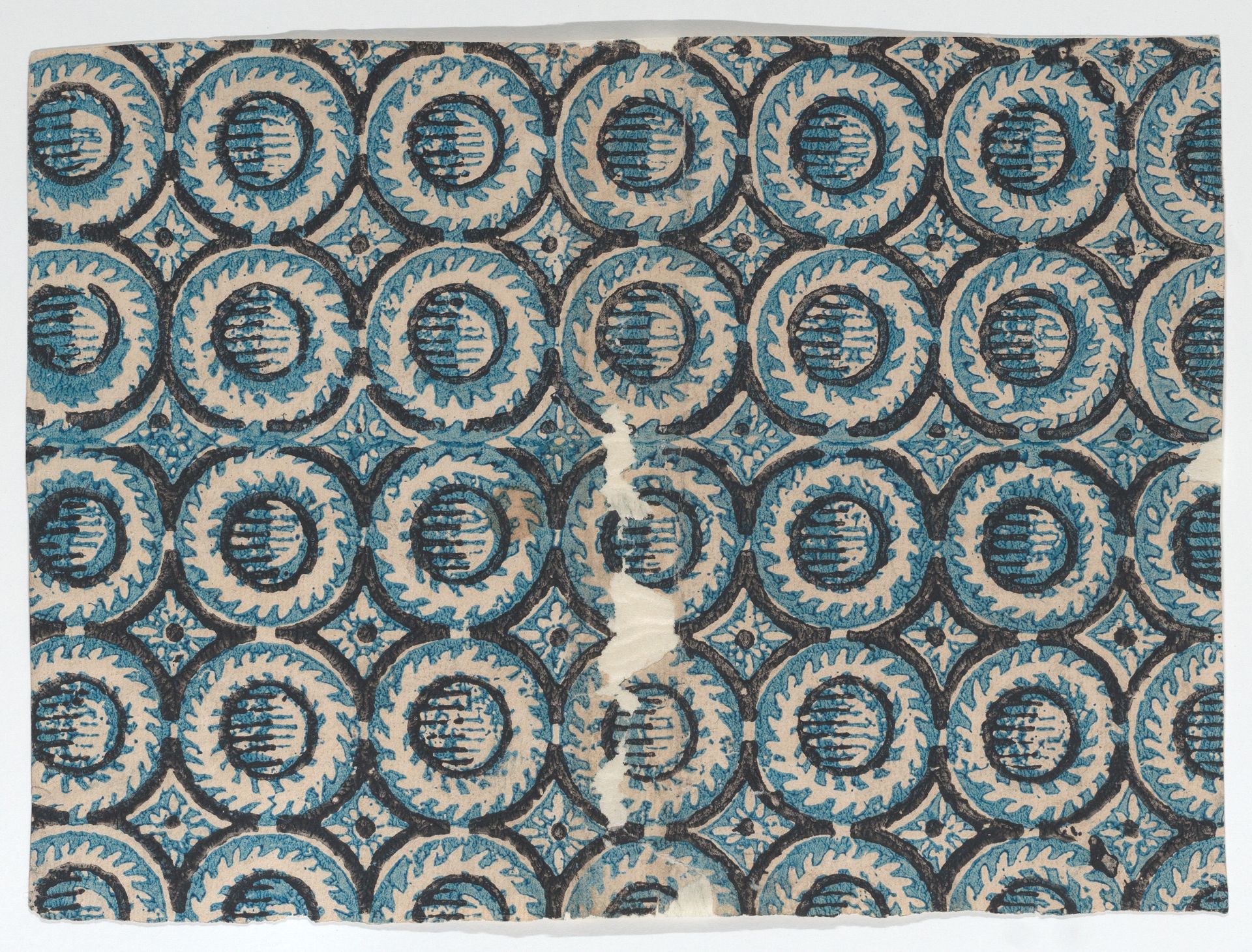 Sheet with overall blue circular pattern by Anonymous