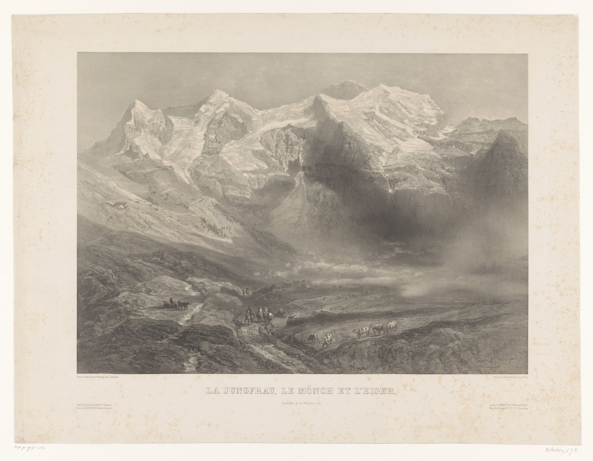Gezicht op de bergen de Jungfrau, de Mönch en de Eiger by Léon Jean Baptiste Sabatier