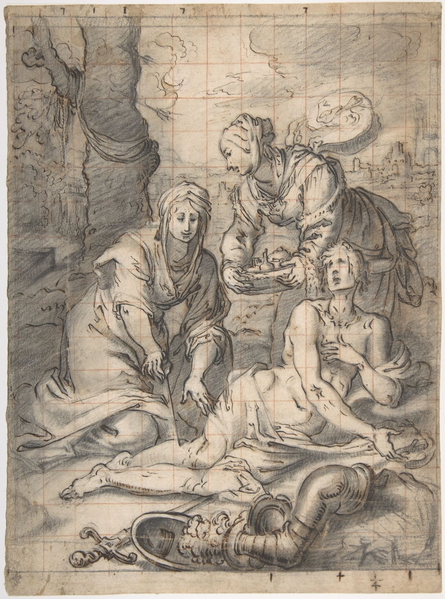 Two Women Annointing the Wounds of Saint Sebastian (recto); Study of a Nude Male Figure (verso) by Giovanni Biliverti