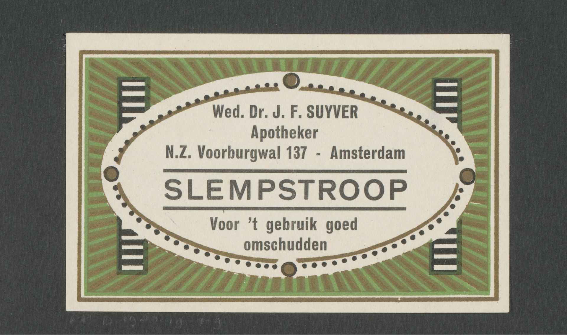 Apothekersetiket voor slempstroop by Anonymous