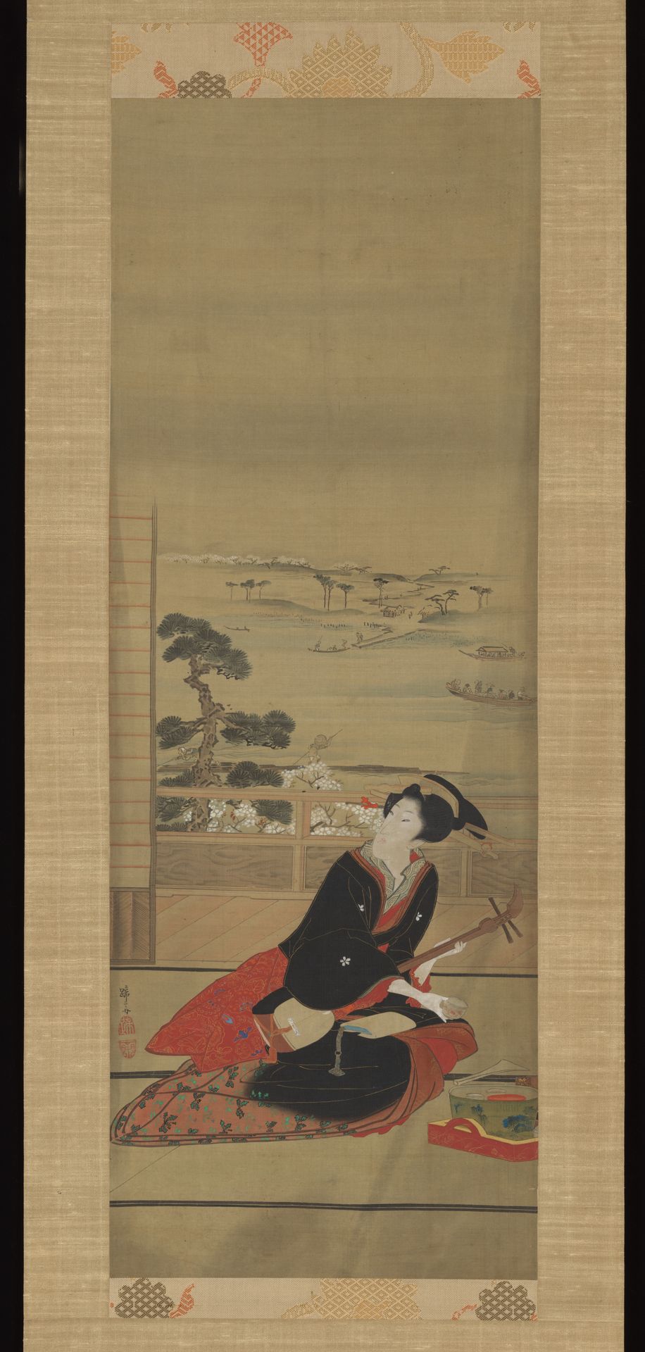 Female Entertainer with Shamisen by Teisai Hokuba 蹄斎北馬