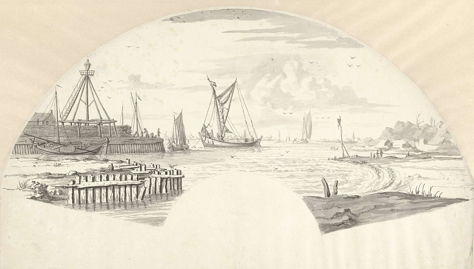 Gezicht op enkele kleine boten op het water by Pieter Idserts