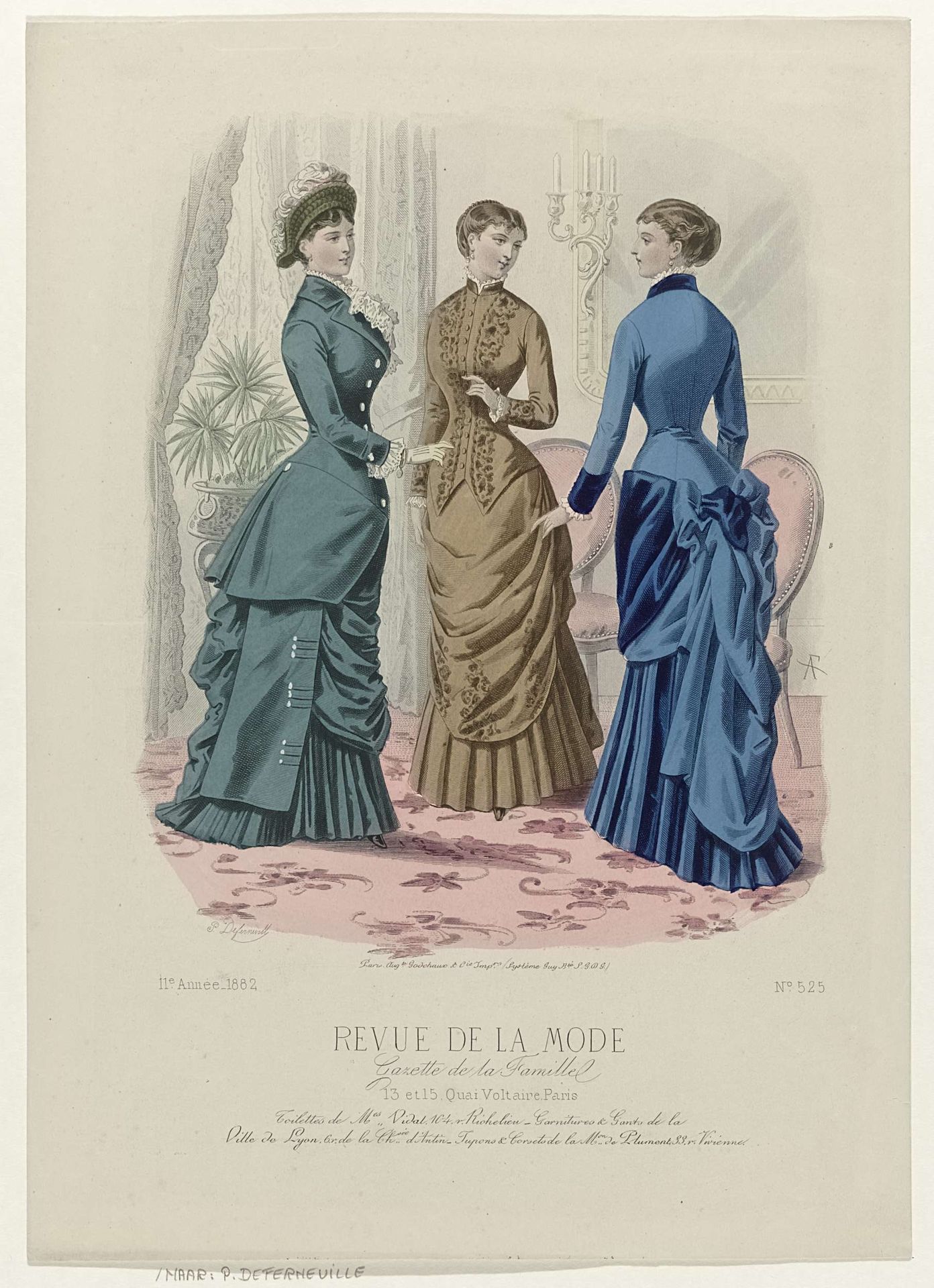 Revue de la Mode, Gazette de la Famille, 1882, 11e année, No. 525: Toilettes de M.es Vidal (...) by P. Deferneville