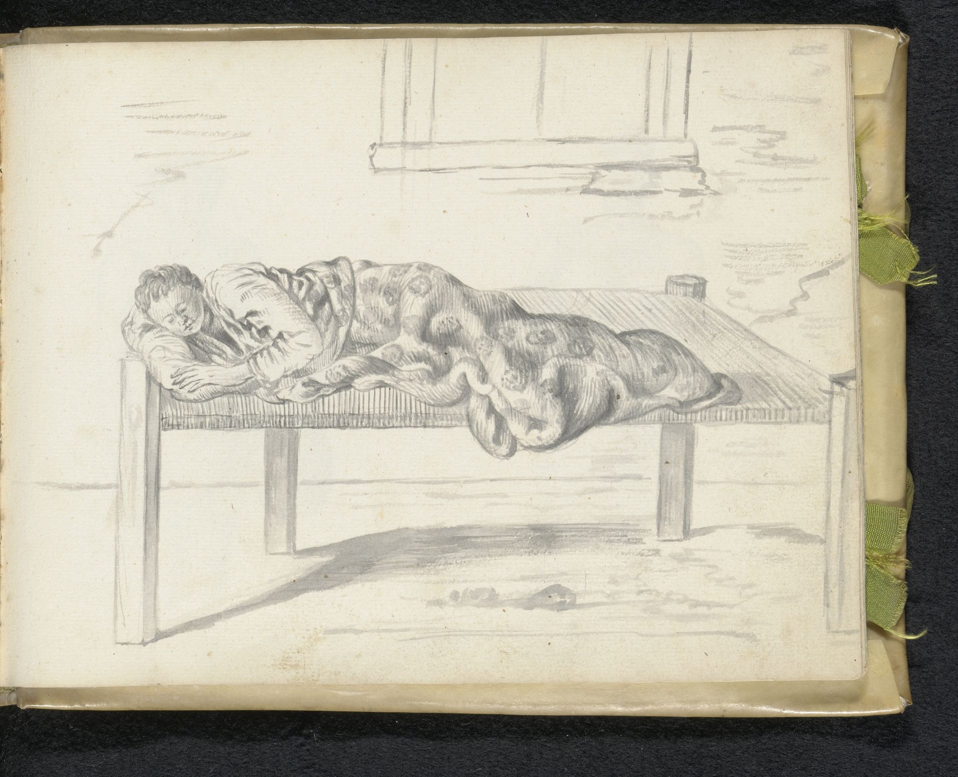 Eurasian woman sleeping on a couch by Esaias Boursse