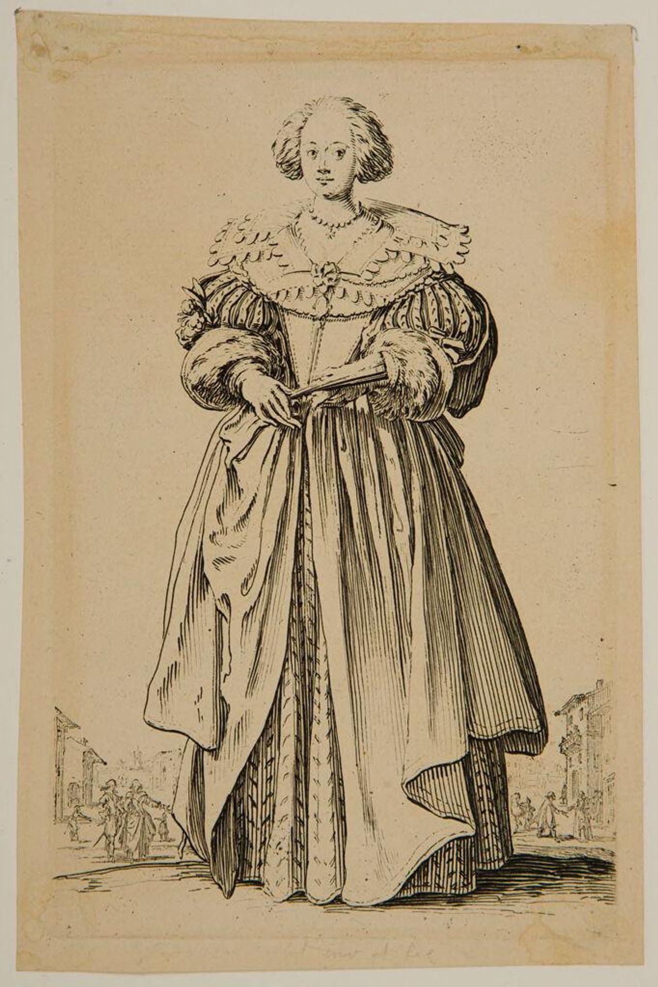 Woman Holding a Fan in her Hands by Jacques Callot