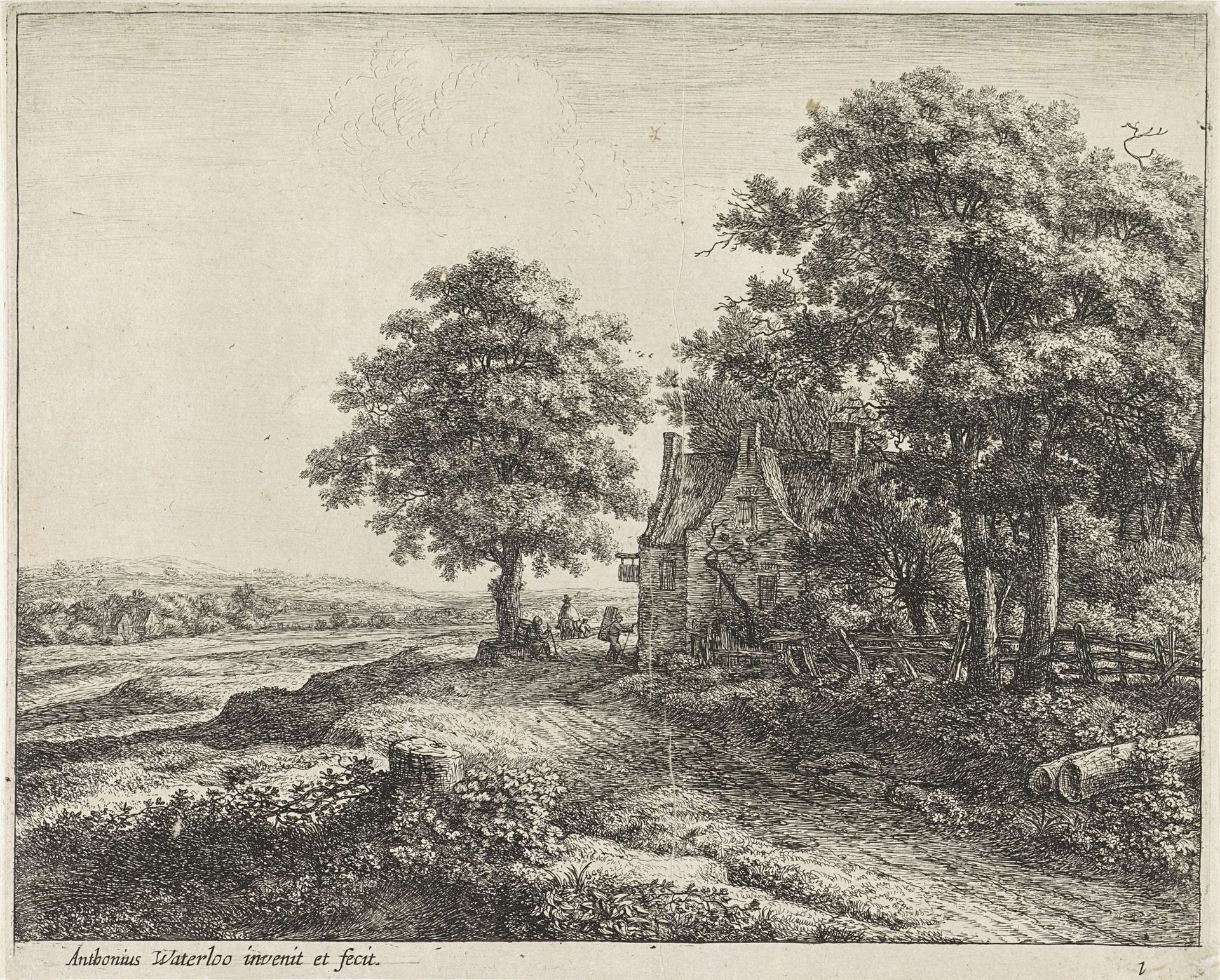 Grote lindeboom voor een herberg by Anthonie Waterloo
