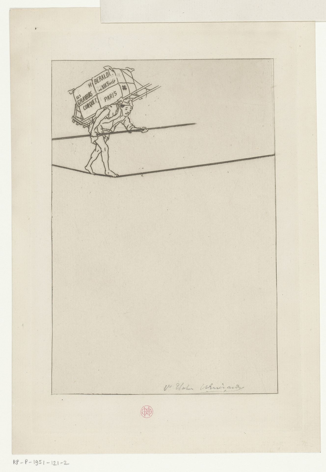 Koorddanser met pakket op zijn rug by Henri-Charles Guérard