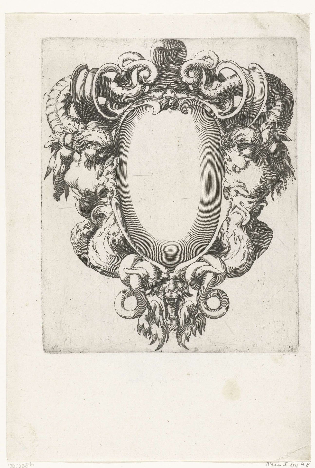 Cartouche met twee nereïden by H. Picart