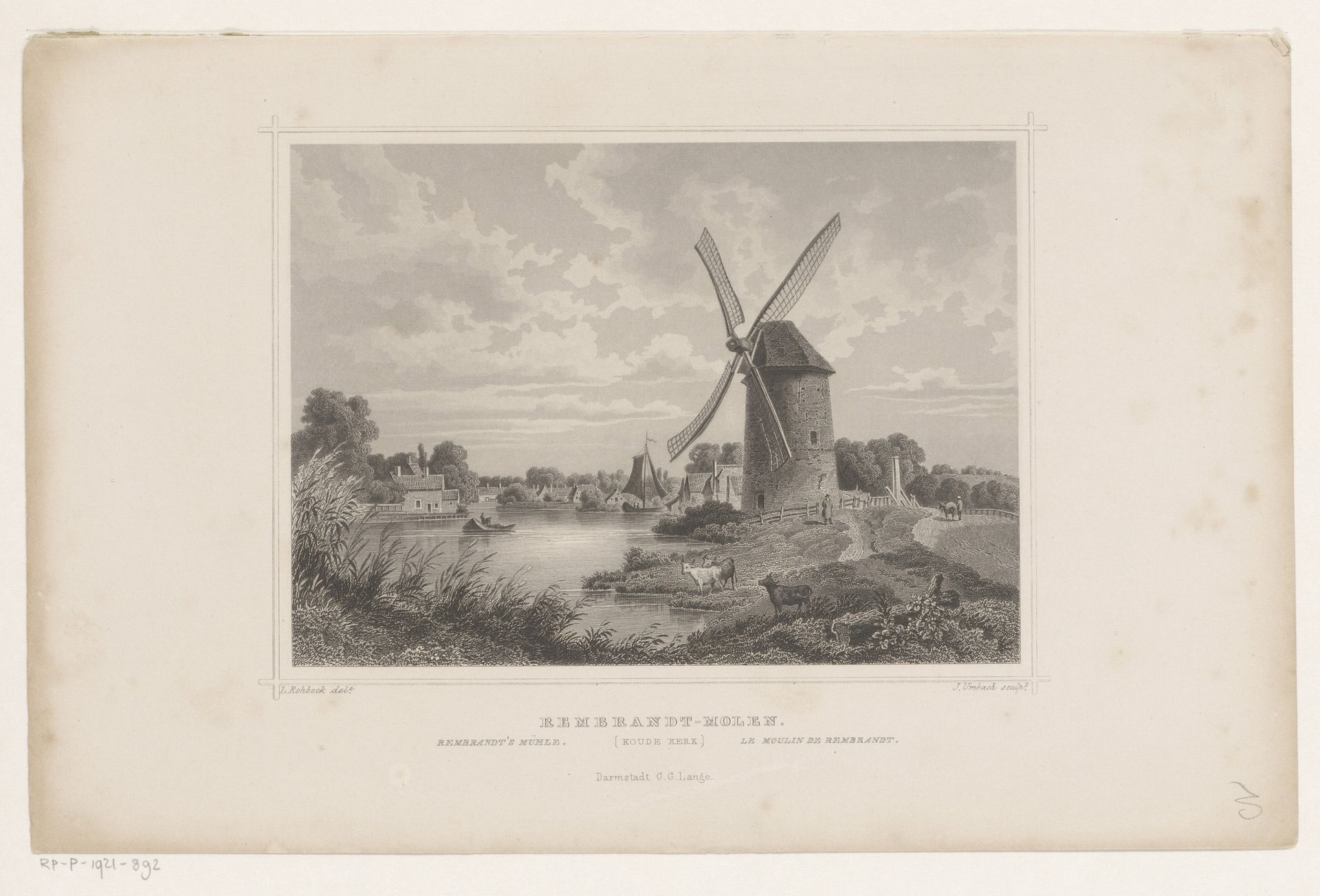 Gezicht op de Rembrandtmolen aan de Rijn by Julius Umbach