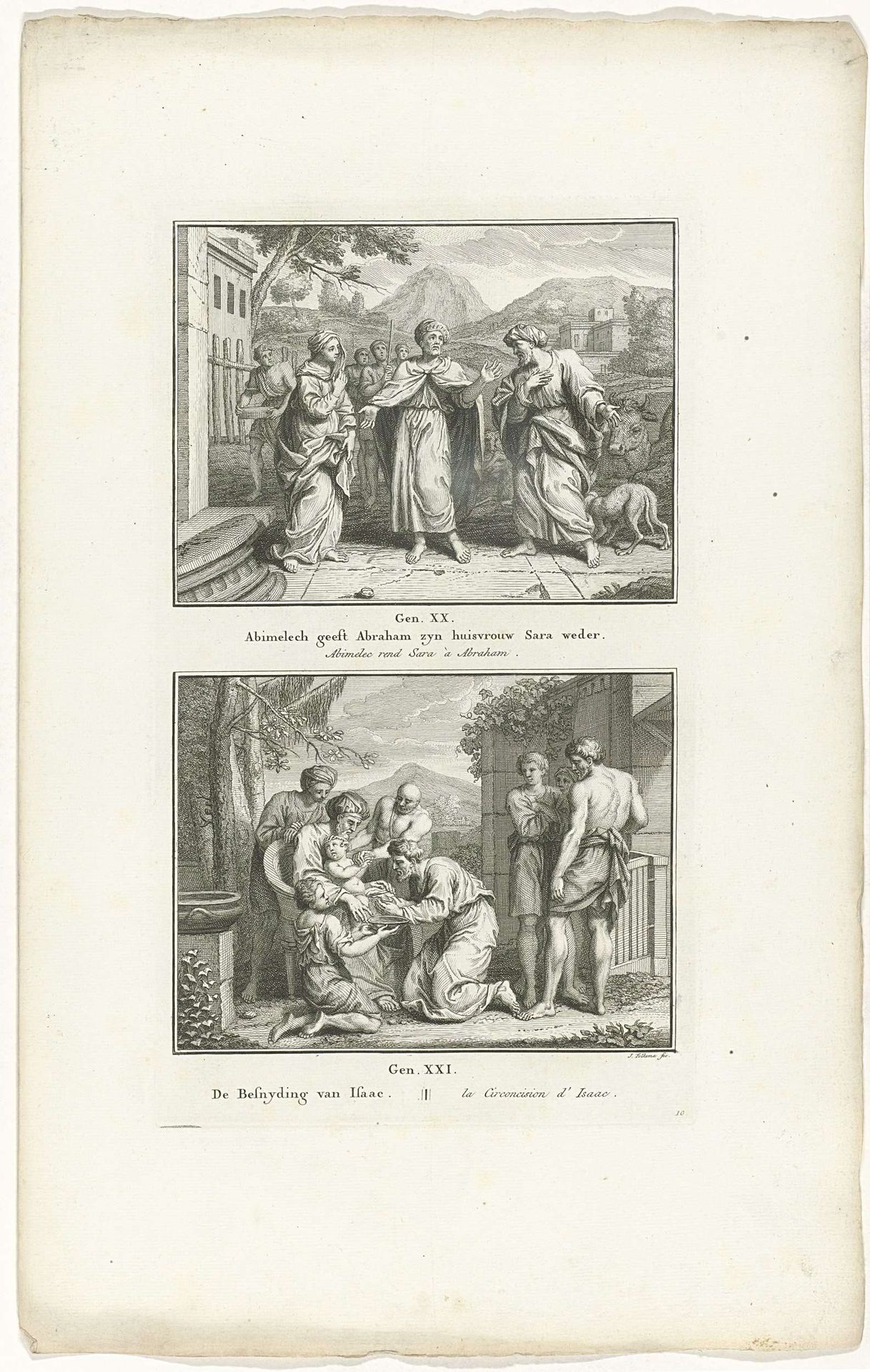 Koning Abimelech geeft Sara terug aan Abraham en de besnijdenis van Isaak by Jacob Folkema
