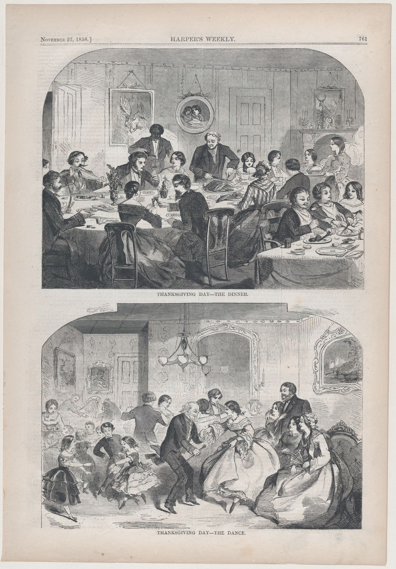 Thanksgiving Day – The Dinner (from "Harper's Weekly," Vol. II) by Winslow Homer