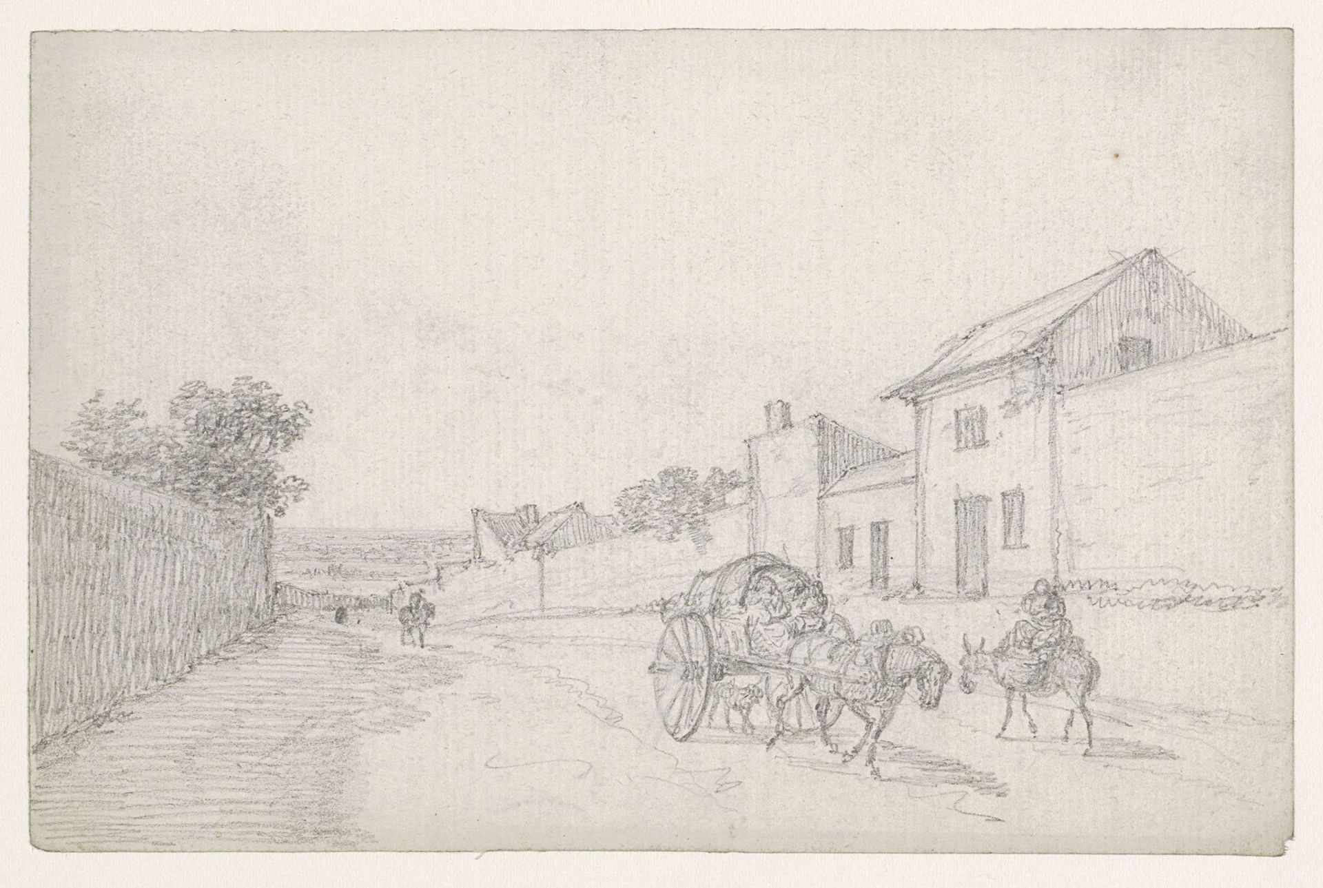 Oplopende straat met huifkar by Georges Michel