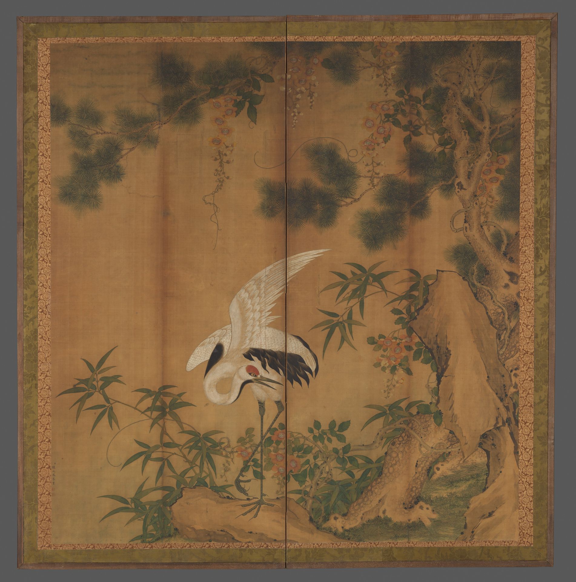 Crane, pine, and rock by Chen Zhaofeng