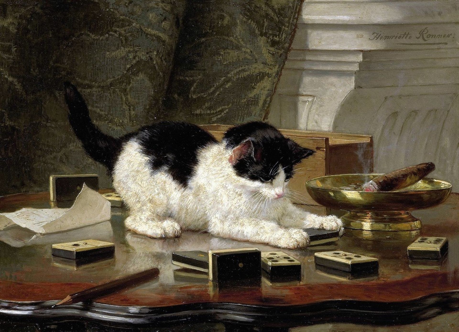 The cat at play by Henriëtte Ronner-Knip