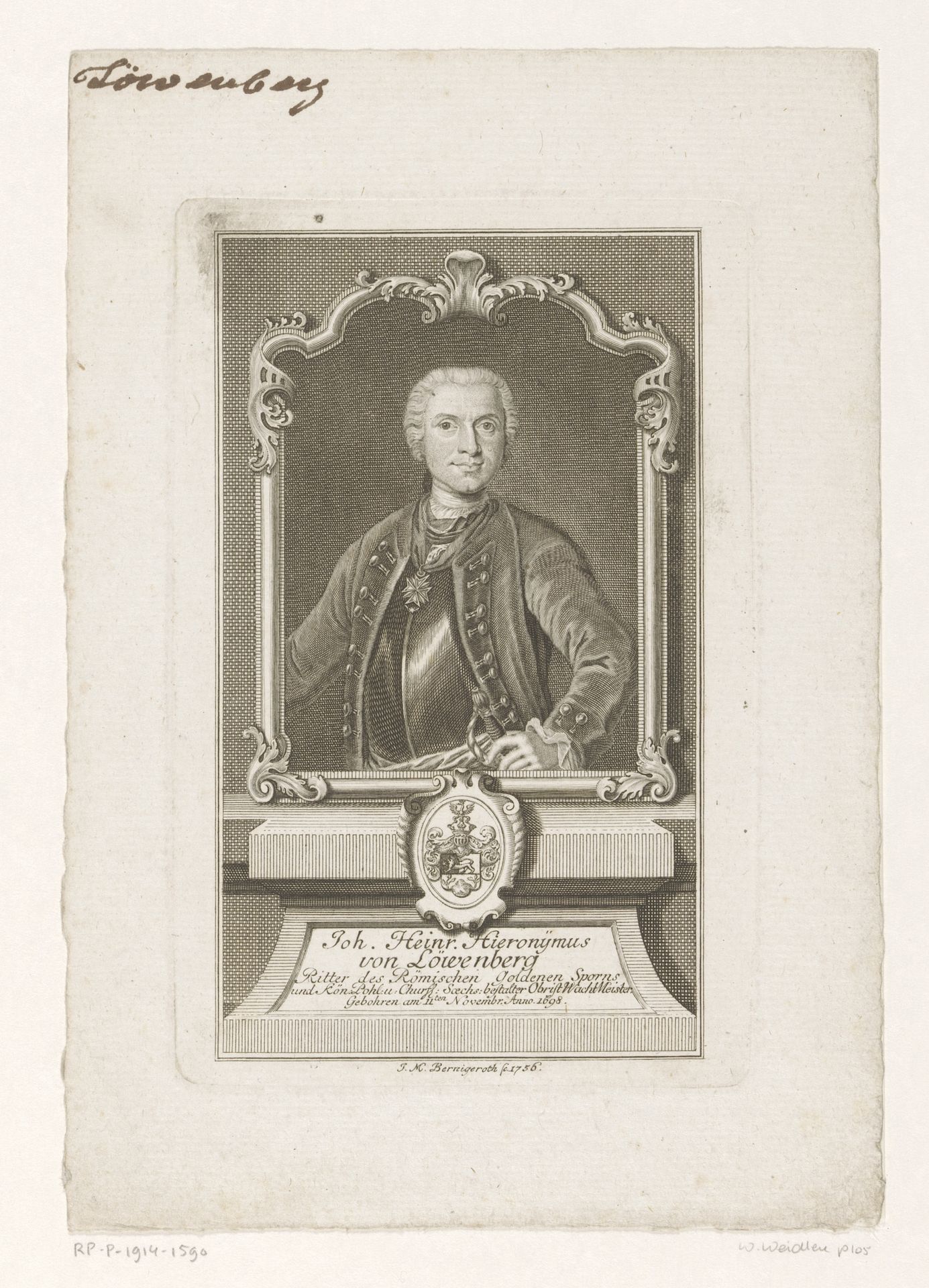 Portret van Johann Heinrich von Löwenberg by Johann Martin Bernigeroth