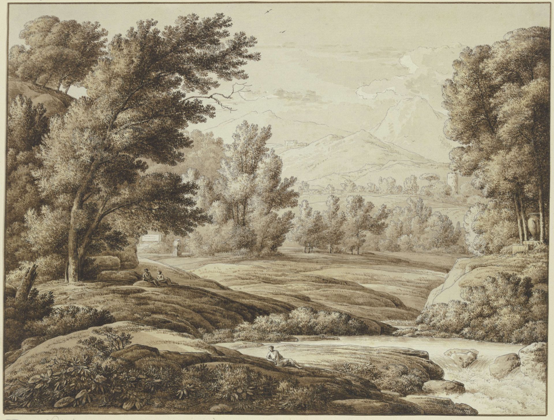 Flusslandschaft mit antiken Monumenten by Franz Kobell