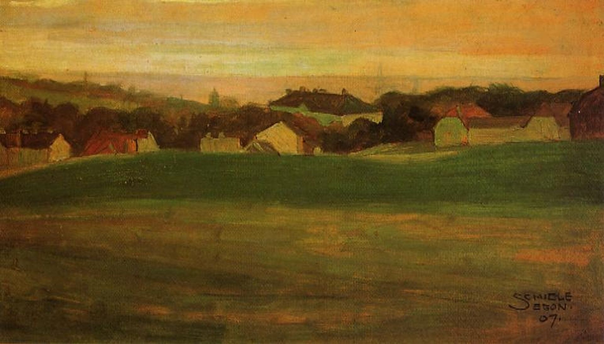 Meadow with Village in Background by Egon Schiele