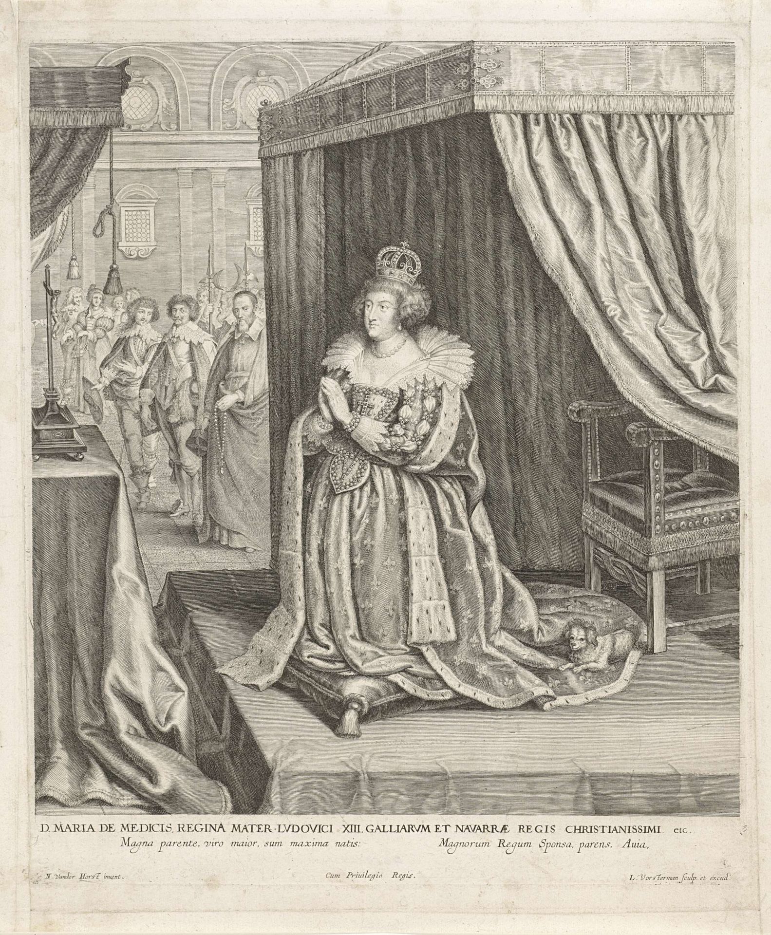 Maria de' Medici knielend voor een crucifix by Lucas Vorsterman I