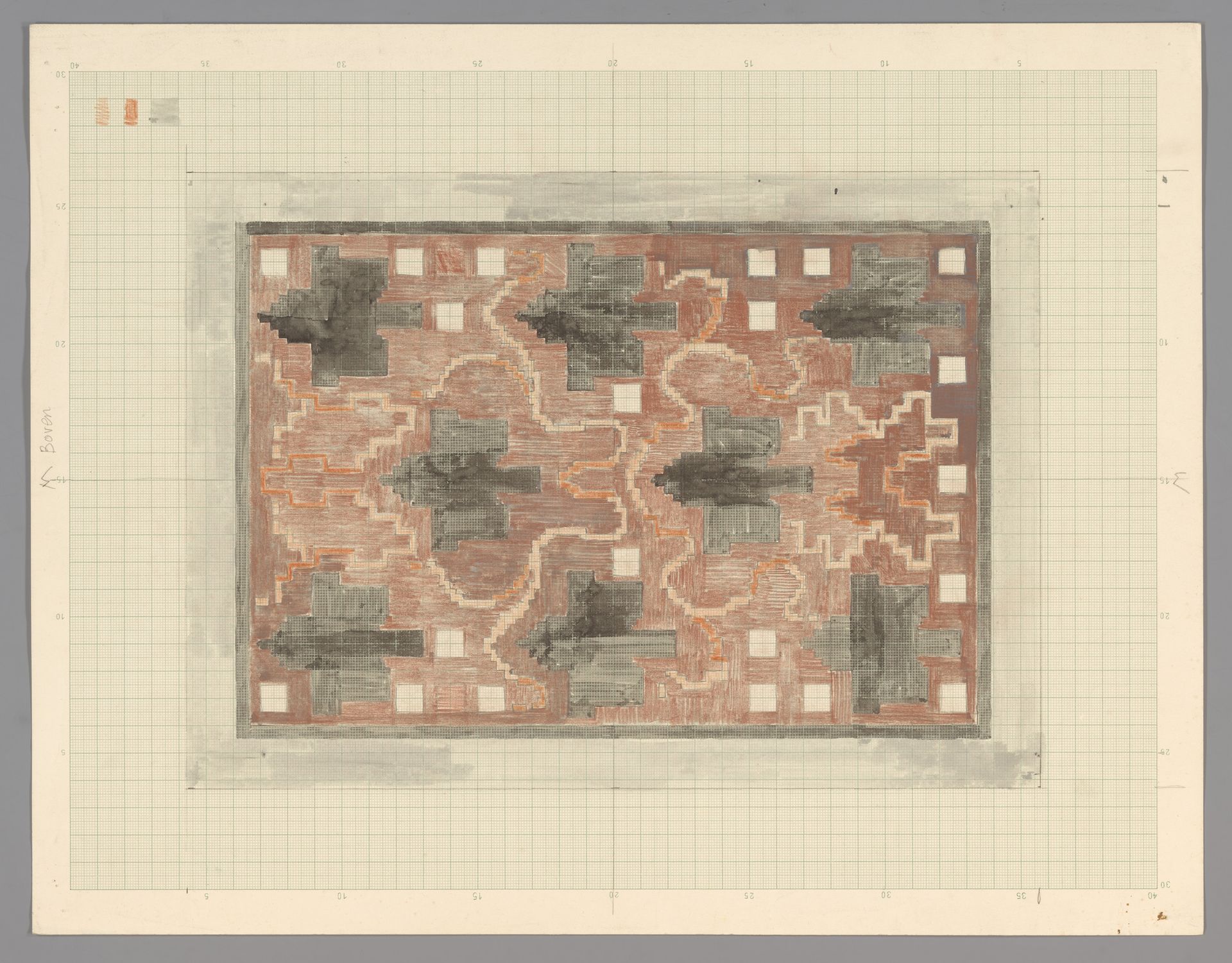 Decoratief ontwerp in rood en zwart by Carel Adolph Lion Cachet