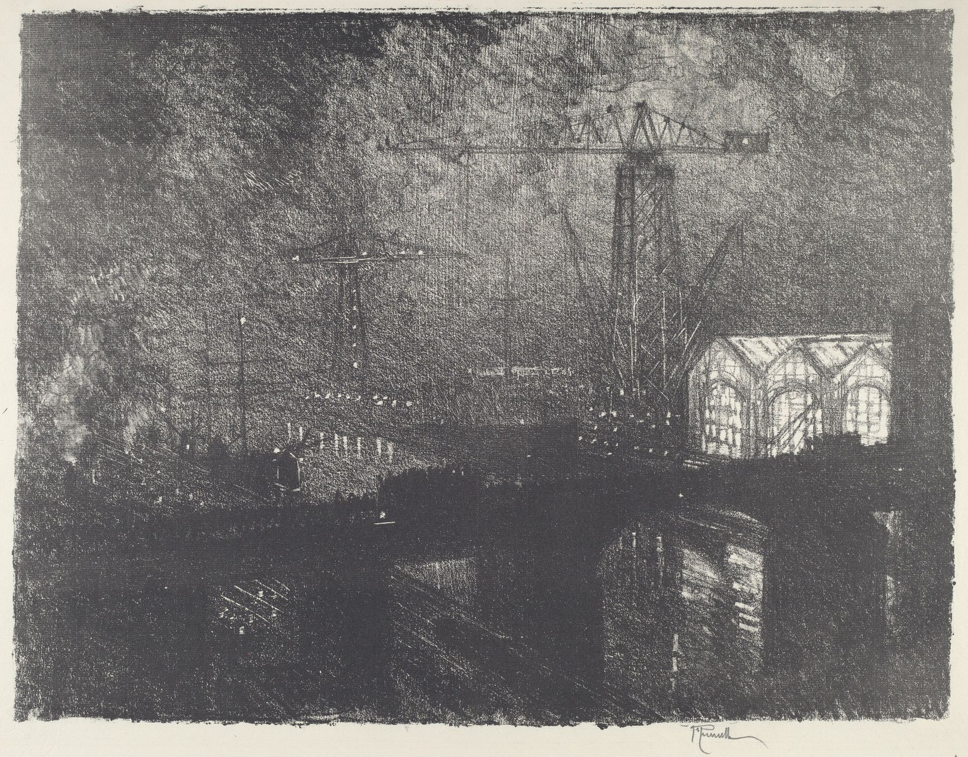 The Shops at Night, Changing Shifts by Joseph Pennell