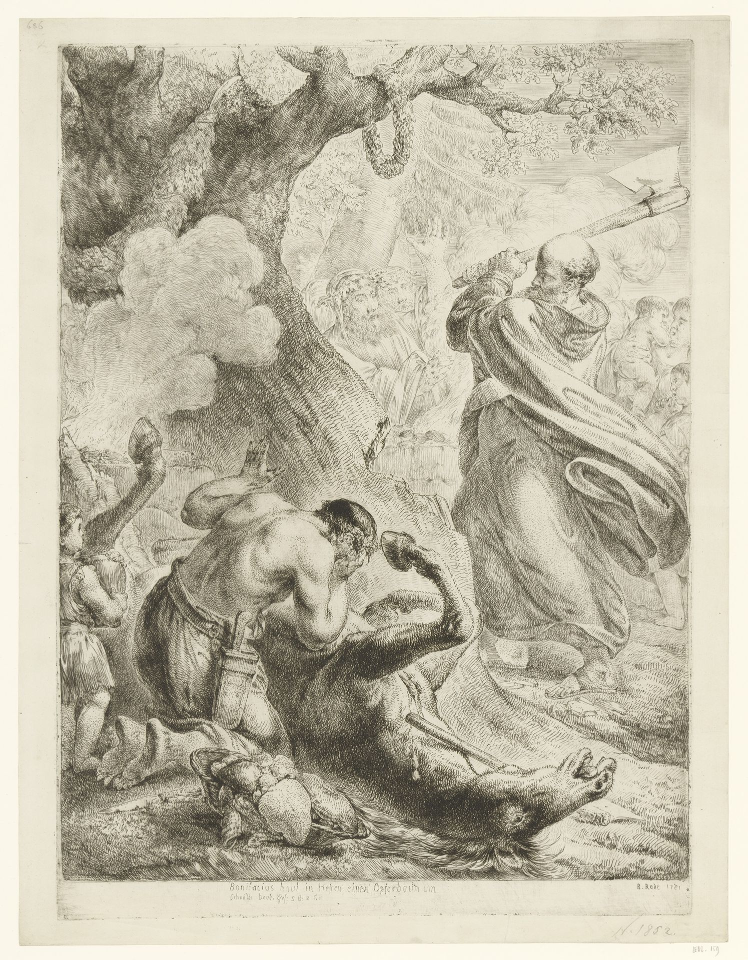 Sint Bonifatius hakt in Hessen een heilige eik om by Christian Bernhard Rode