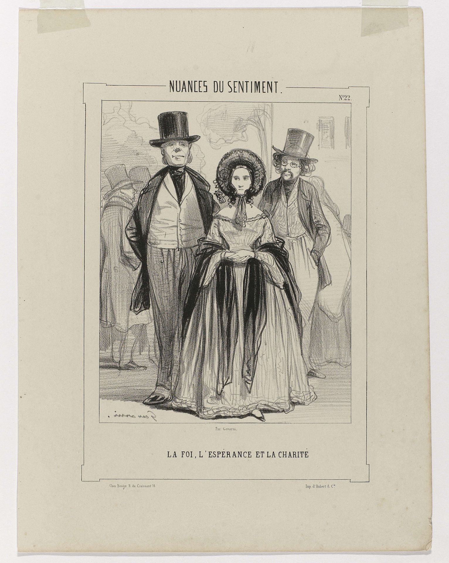 Nuances du sentiment, ca. 1838, No. 22 : LA FOI, L'ESPÉRANCE ET LA CHARITÉ by Paul Gavarni
