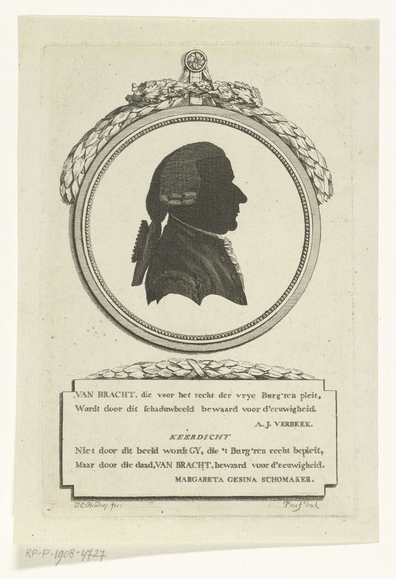 Silhouetportret van Van Bracht by Johannes Christiaan Bendorp