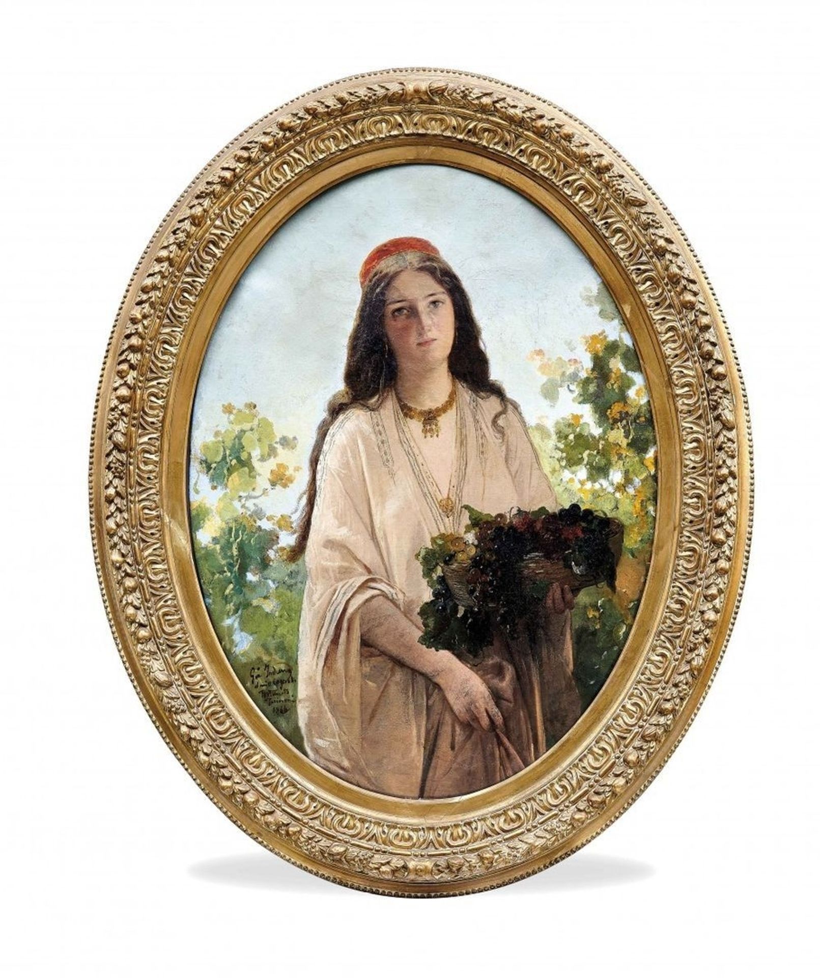 Young woman with basket of grapes by Gerolamo Induno