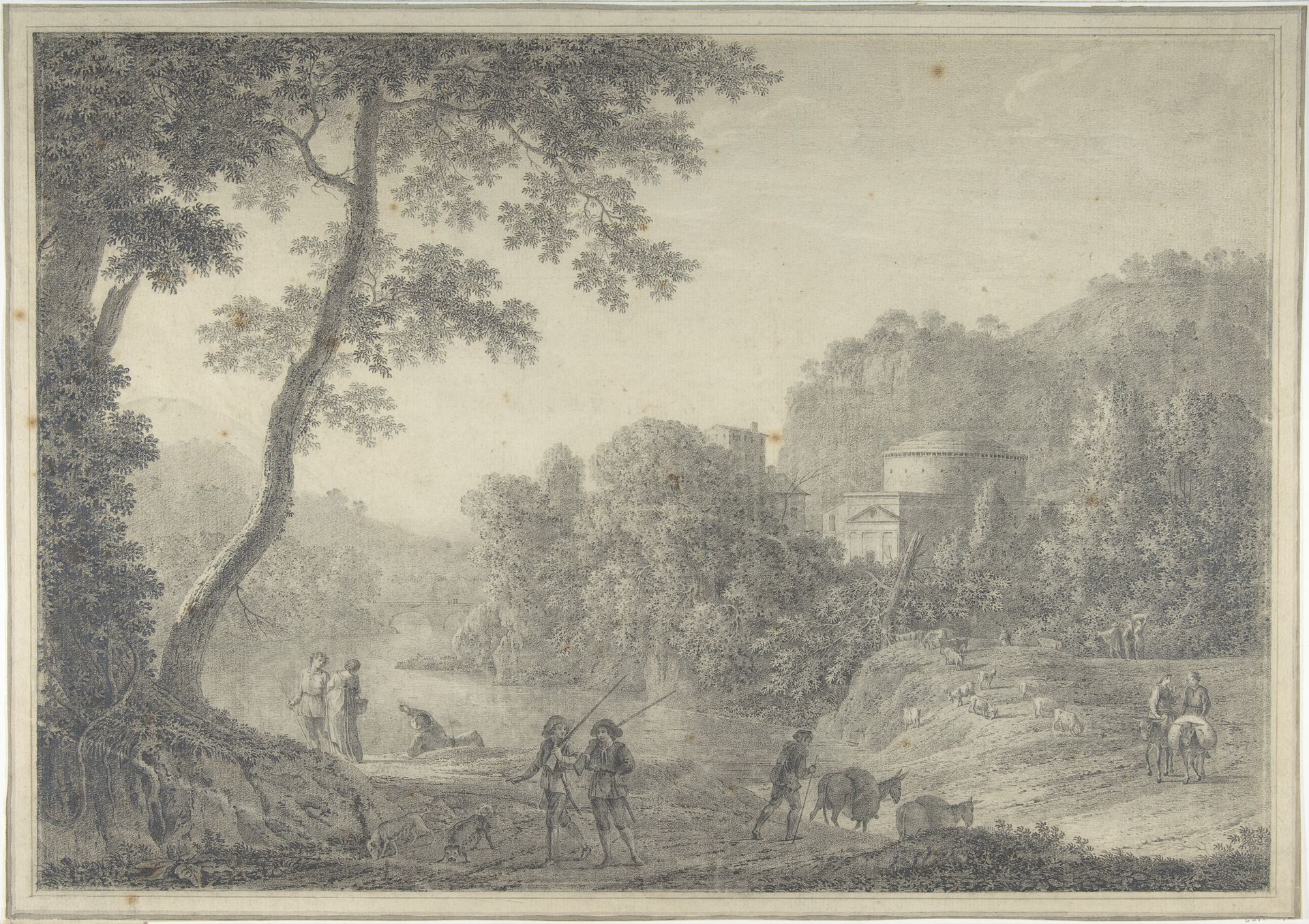Classical Landscape with Hunters in the Foreground by Giovanni Battista ("Titta") Lusieri