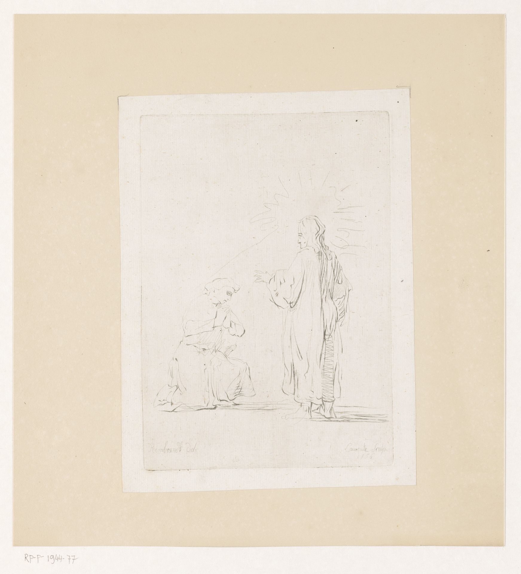 Christus voor een geknielde biddende man by Johann Daniel Laurentz