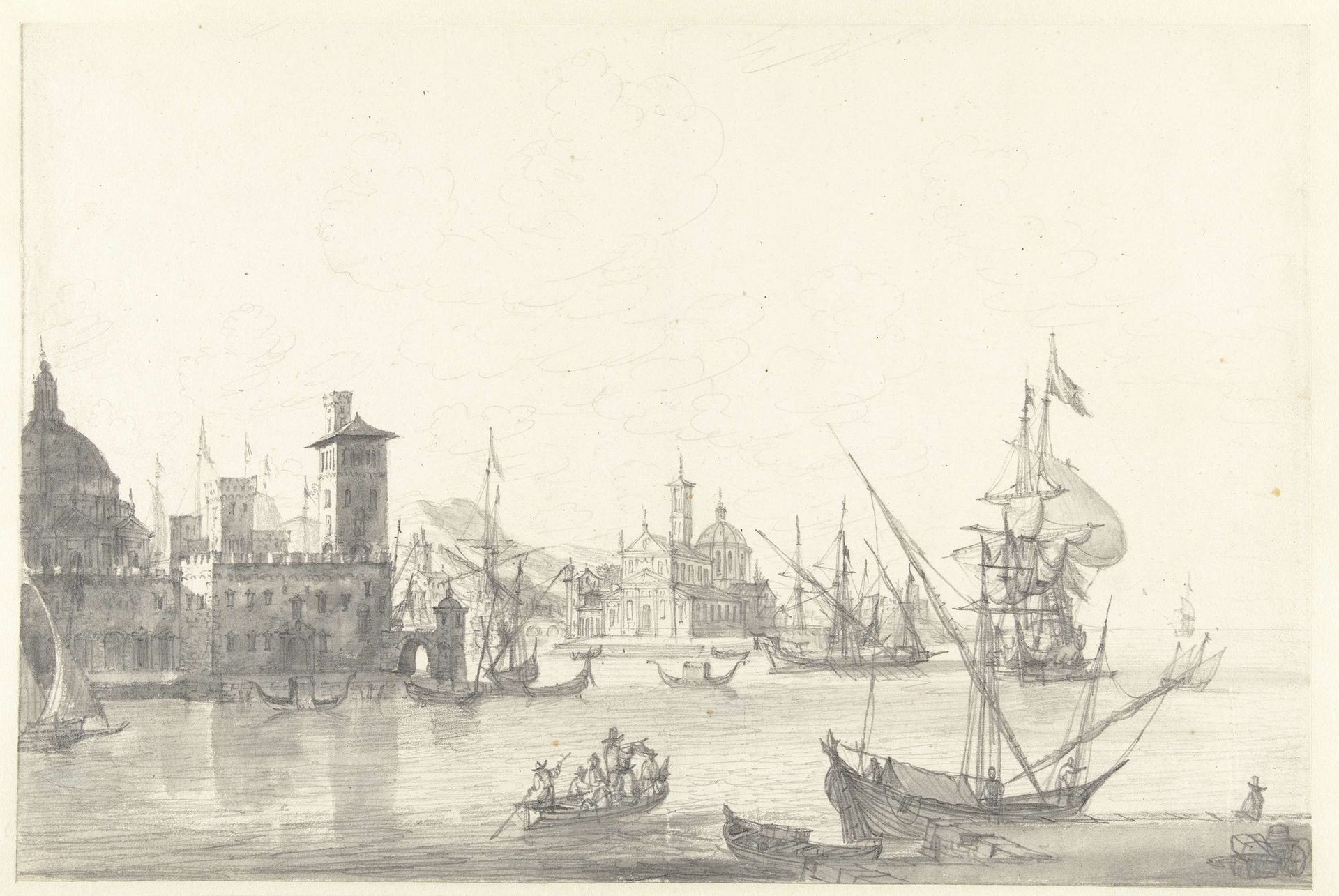 Fantasiegezicht op een zuidelijke havenstad by Jan Abrahamsz. Beerstraten