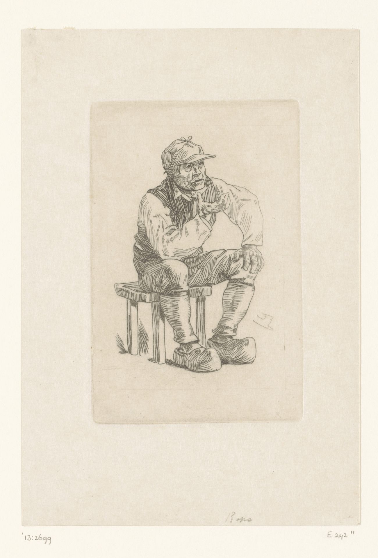 Man op klompen op een kruk by Felicien Rops