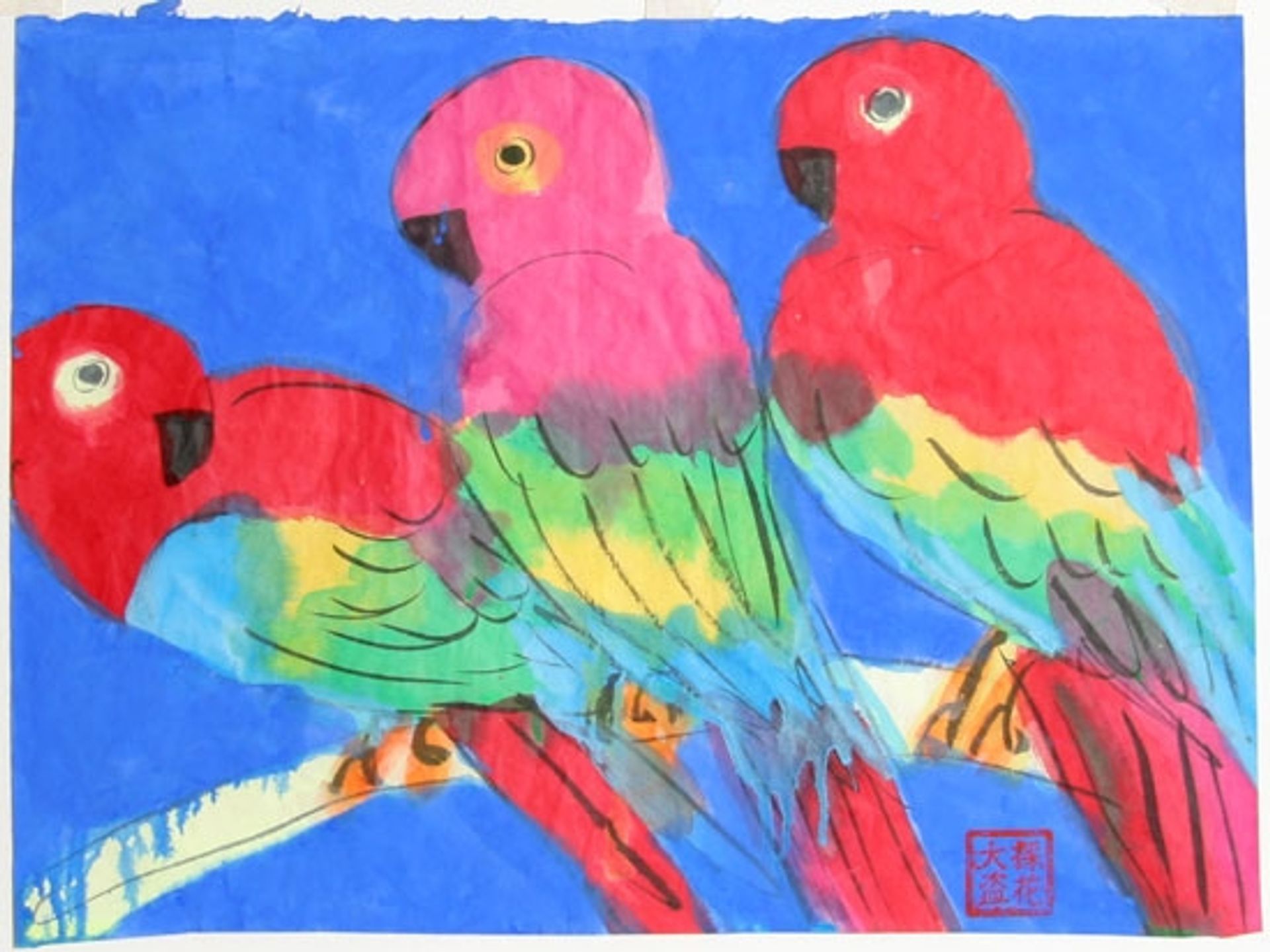 Three Parrots by Walasse Ting