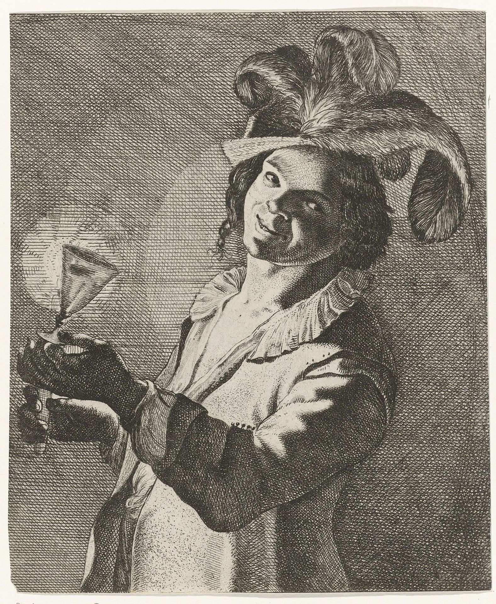 Lachende jongen met een glas in de hand by Jan Matham