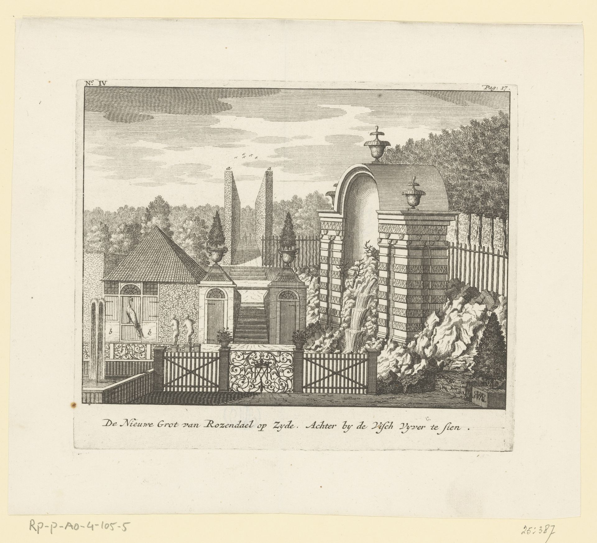 Gezicht op de zijkant van de nieuwe grot in de tuin van Kasteel Rosendael by Jan (I) Smit