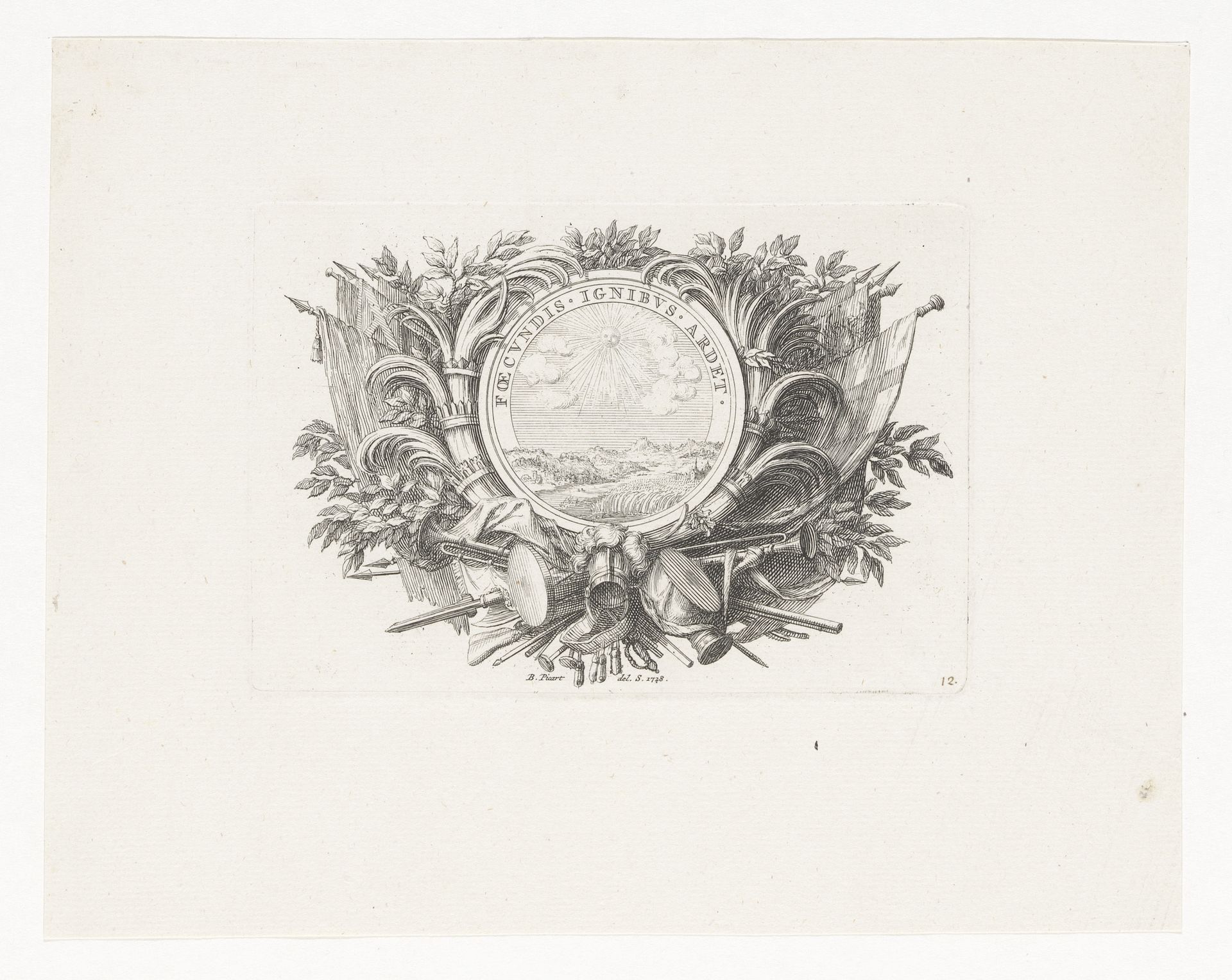 Penning met een landschap waarover de zon haar stralen uitstort by Bernard Picart