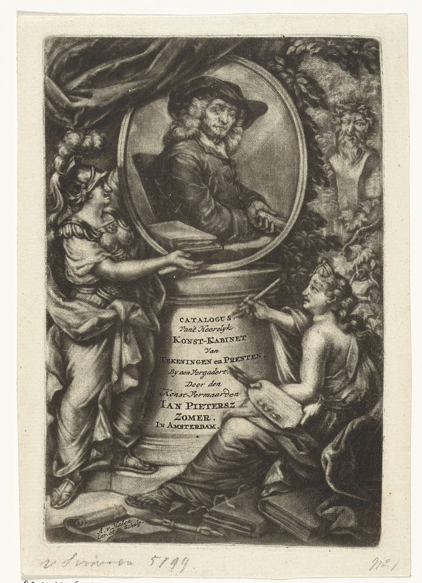 Titelpagina voor Jan Pietersz Zomers' "Catalogus van een uytstekend heerlyk cabinet van teekeningen, en schoone drukken van prenten" 1720 by Arnoud van Halen