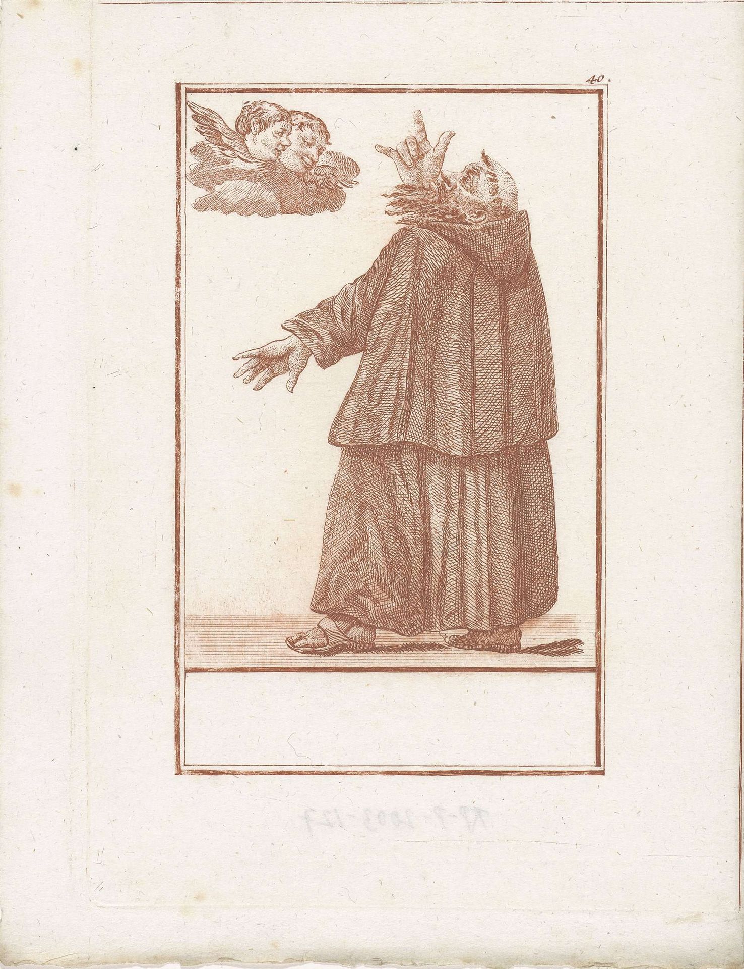 Monnik en twee cherubijntjes by Jacob Gole