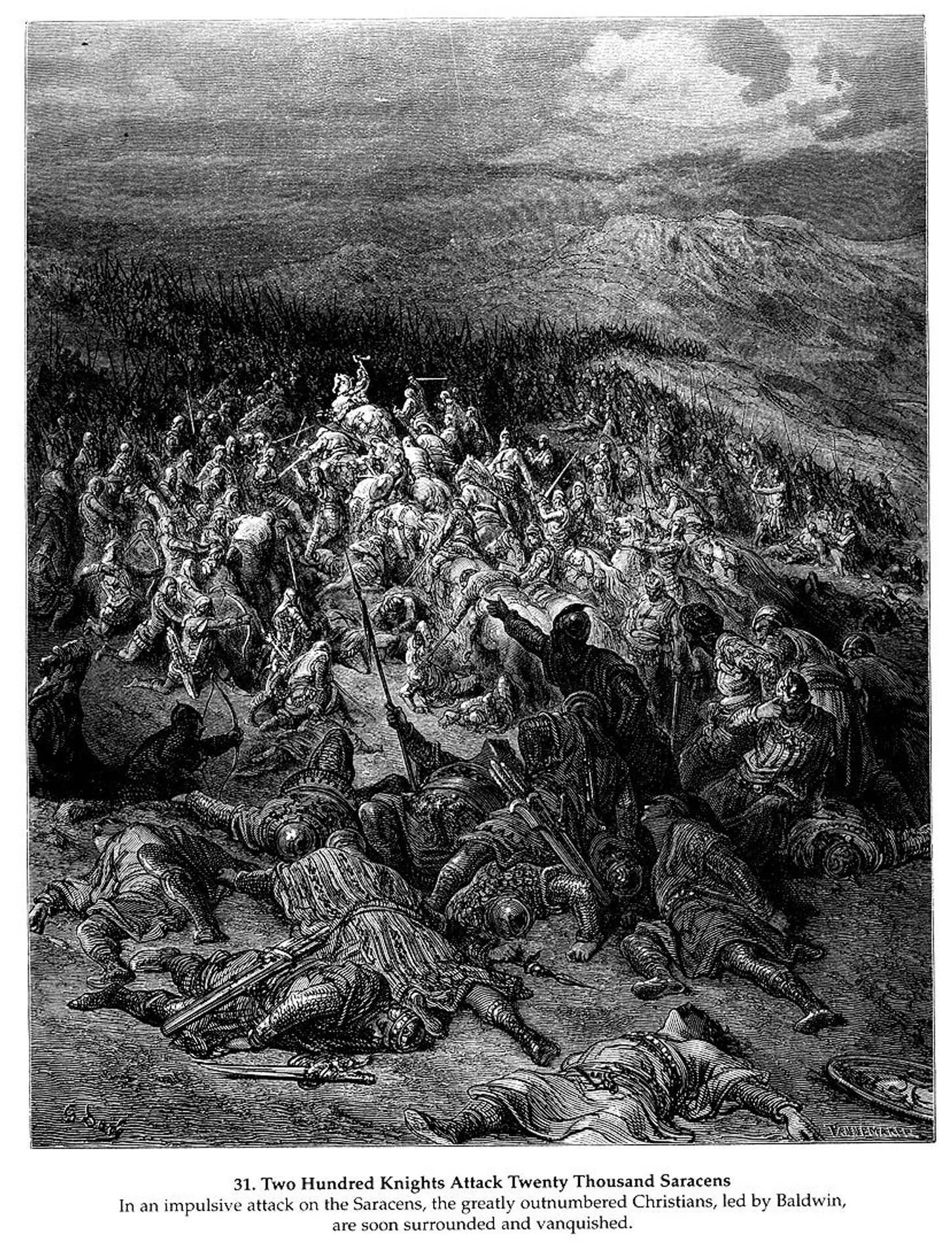 Two Hundred Knights Attack Twenty Thousand Saracens by Gustave Dore