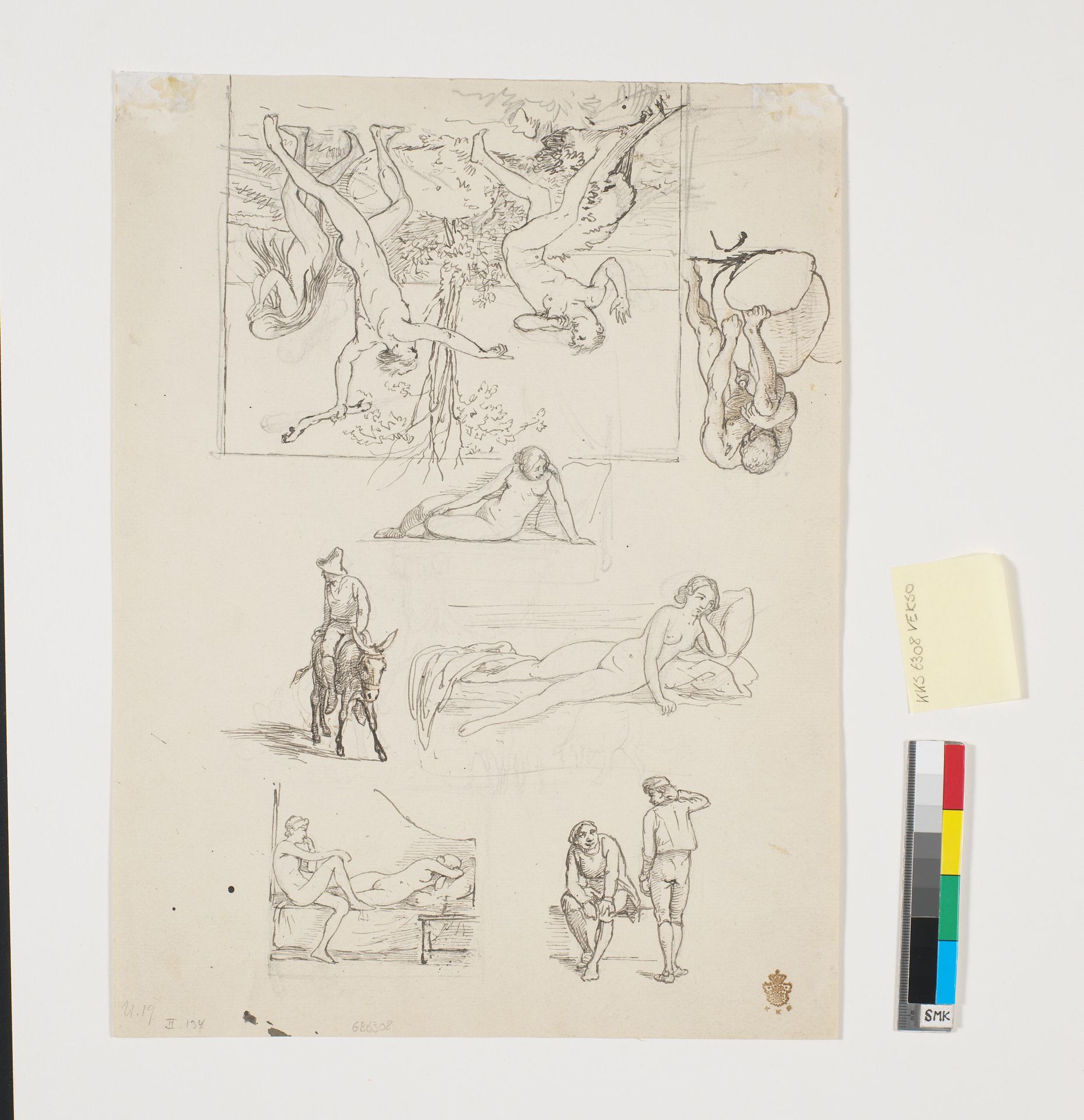 Forskellige figurfremstillinger bl.a. skinsygedrama fra urtiden by Wilhelm Marstrand
