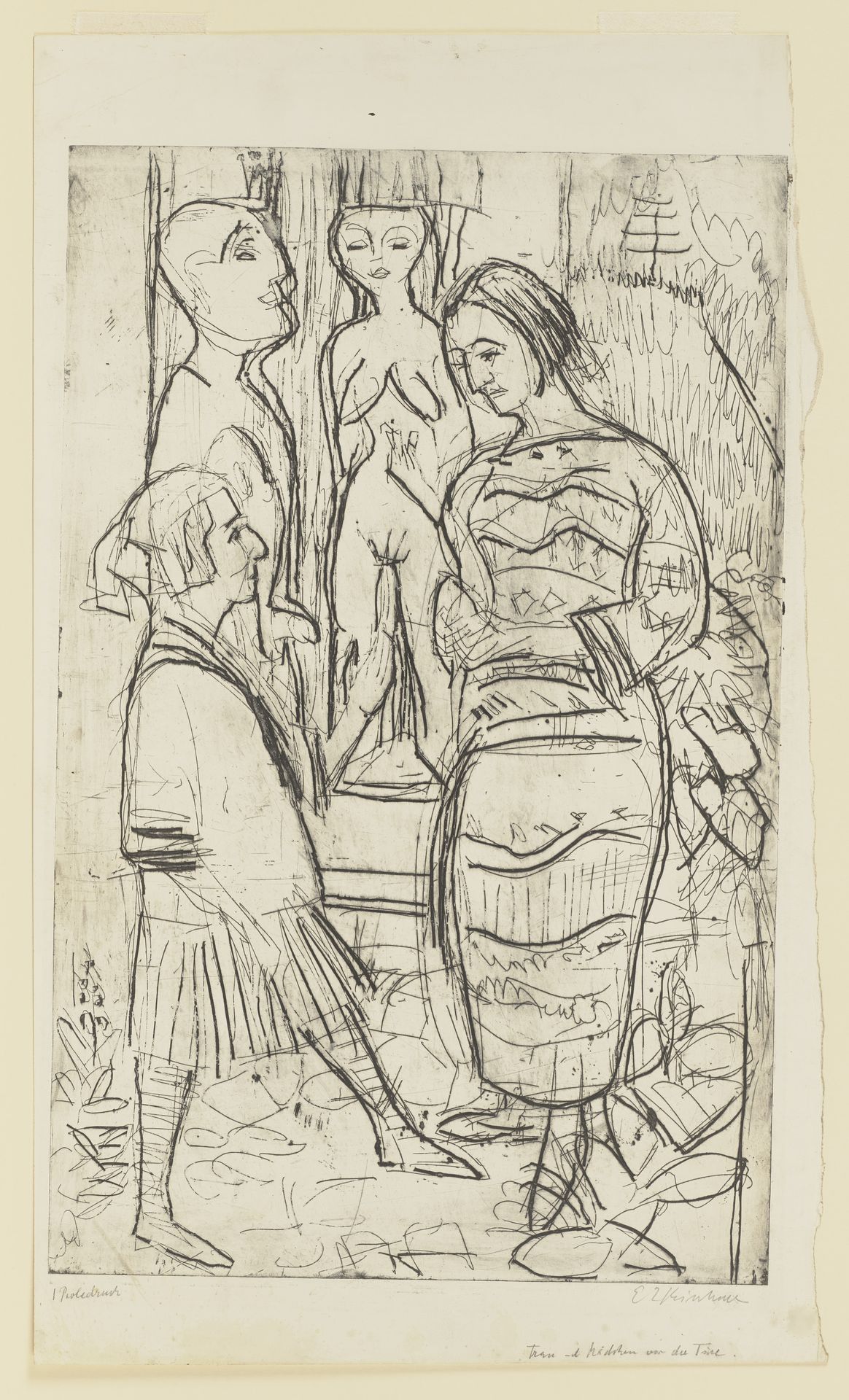 Frau und Mädchen vor der Türe (Original Title) by Ernst Ludwig Kirchner