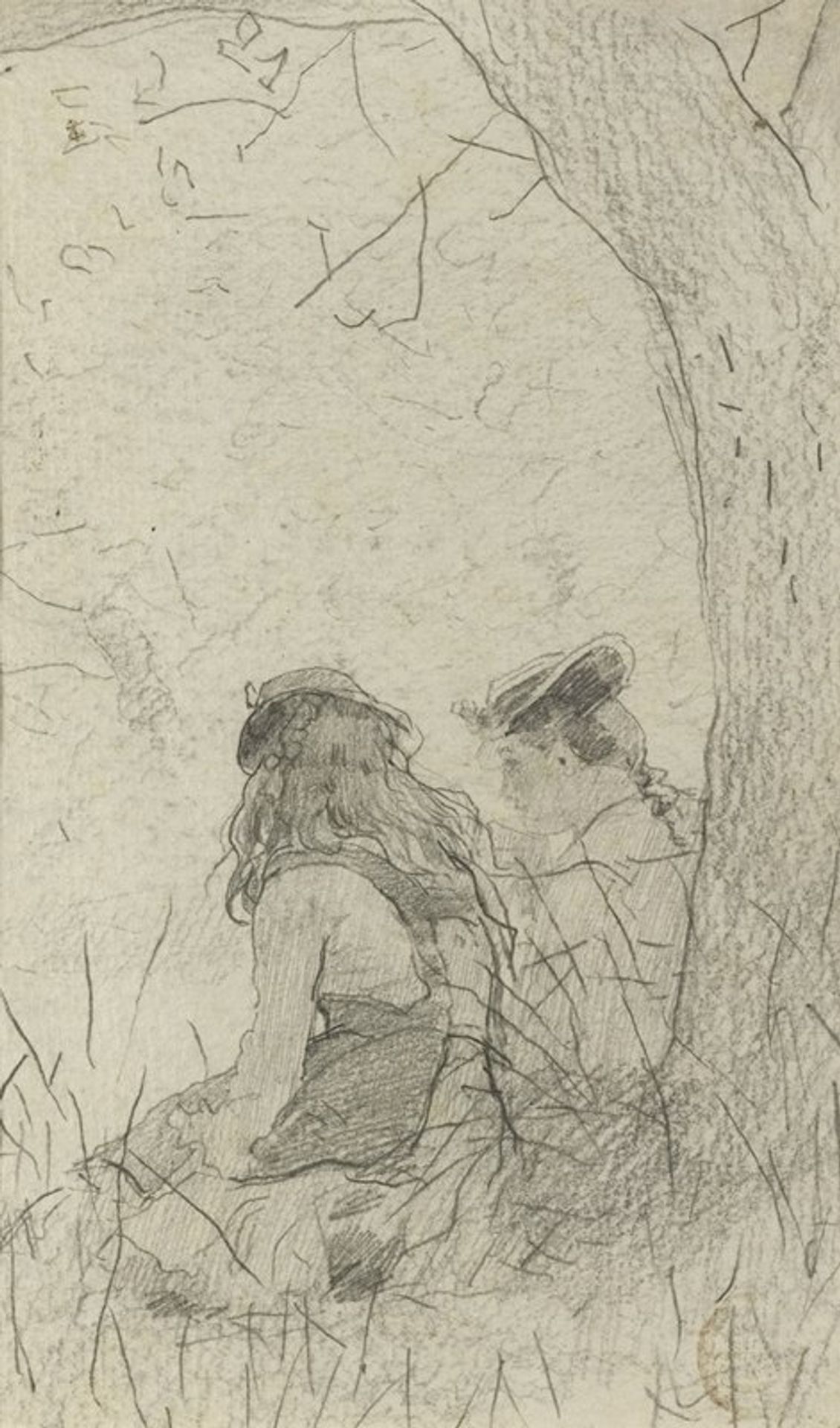Two Girls Seated on a Bank by Winslow Homer