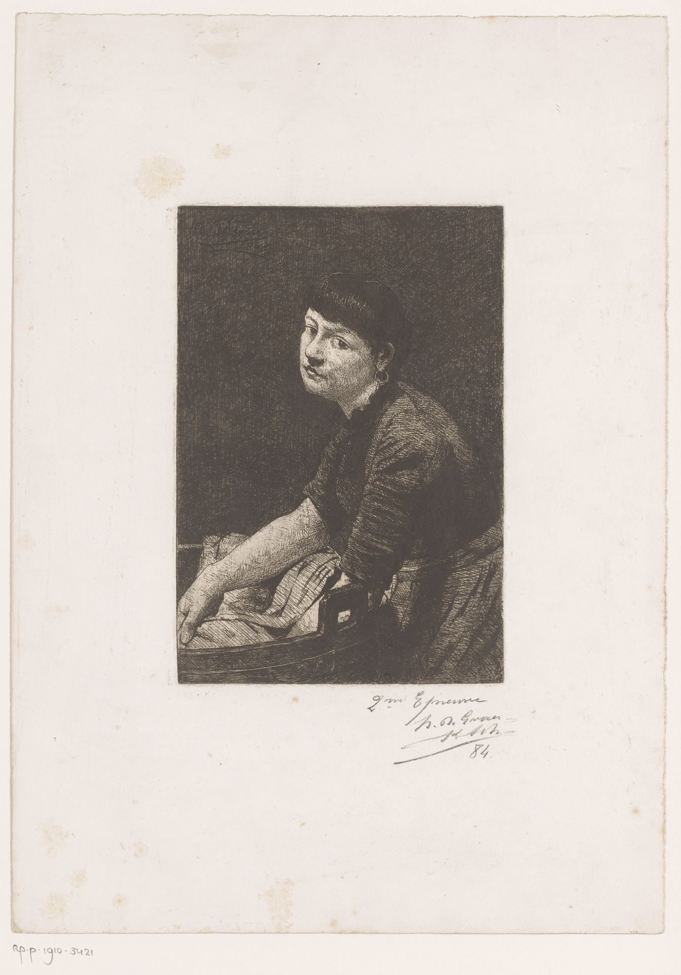 Vrouw bij een wastobbe by Henri De Graer