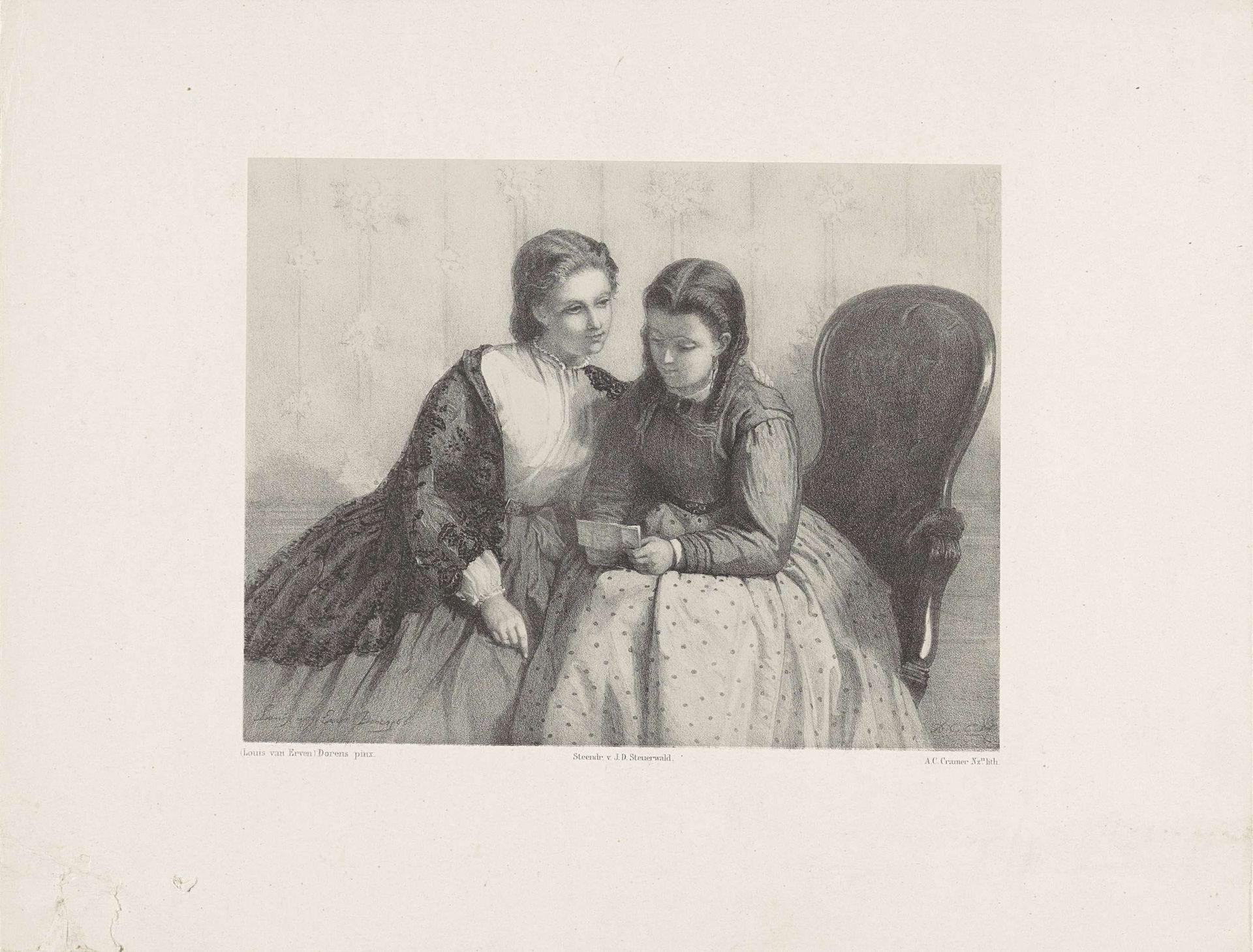 Twee brieflezende meisjes by Anthony Cornelis Cramer
